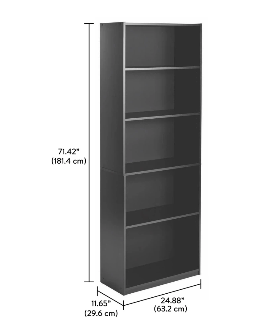 Black 5-Shelf Bookshelf - photo 2