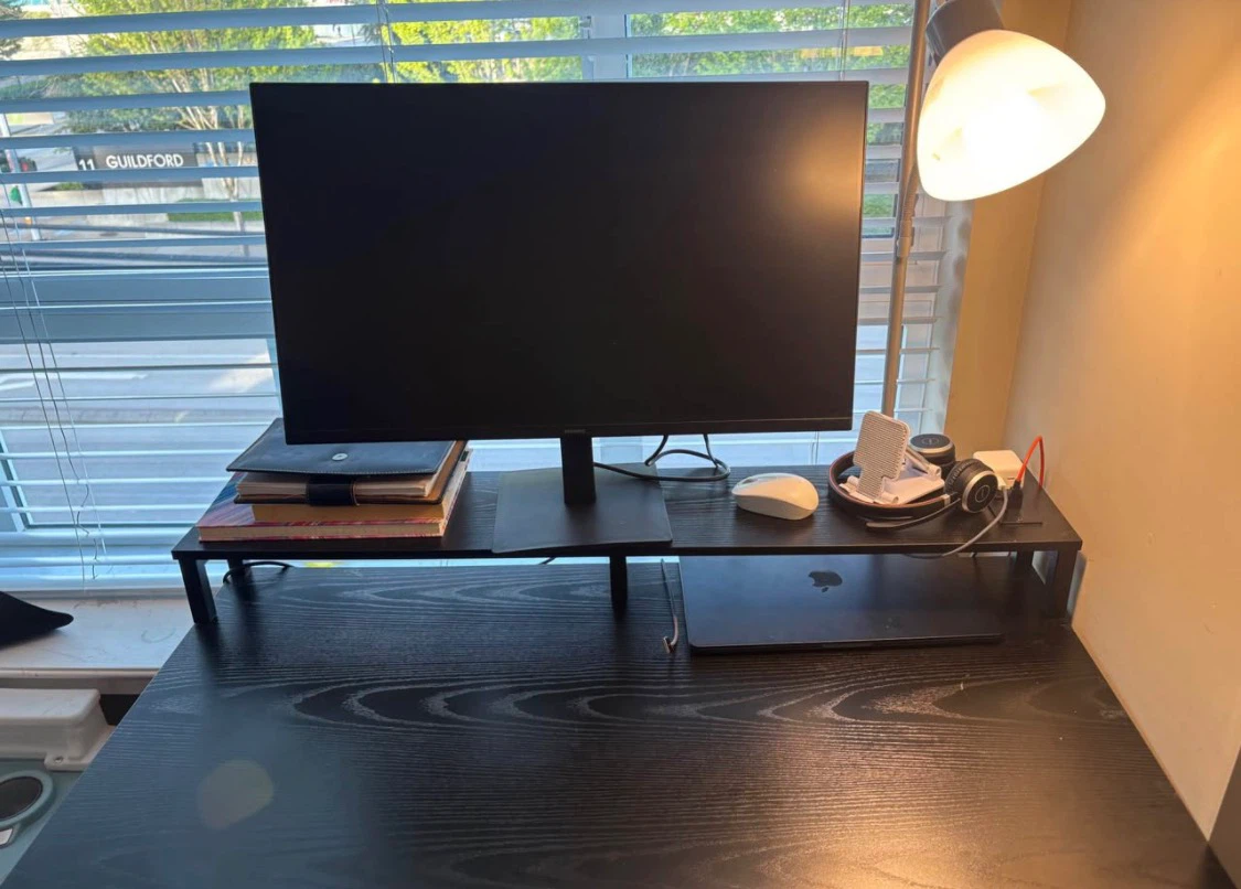 Black Wooden Desk with Monitor Stand - photo 2