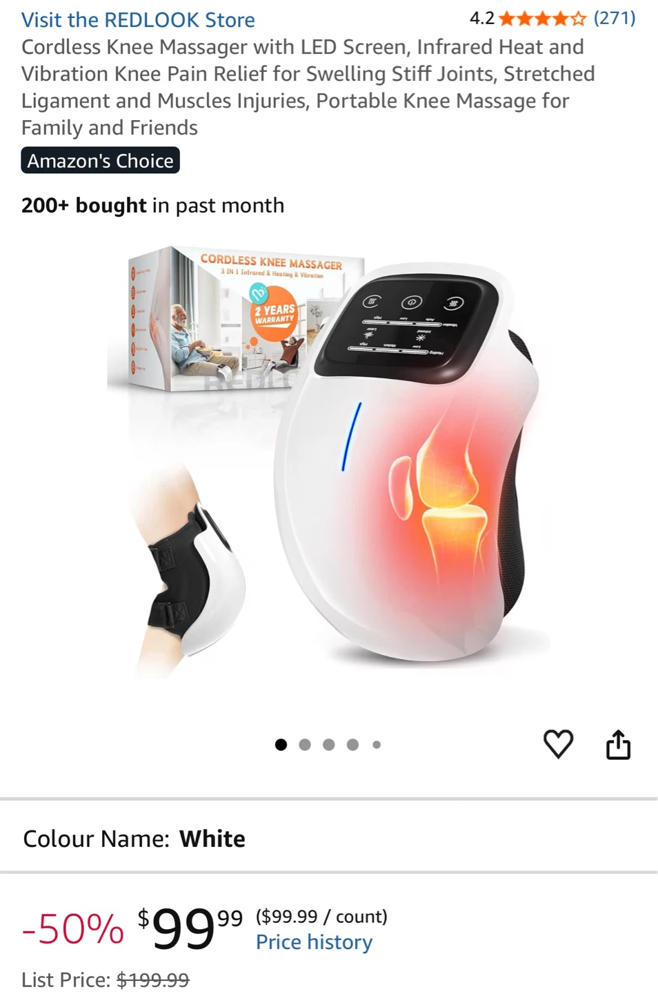 Cordless Knee Massager with LED Screen, Heat & Vibration - White