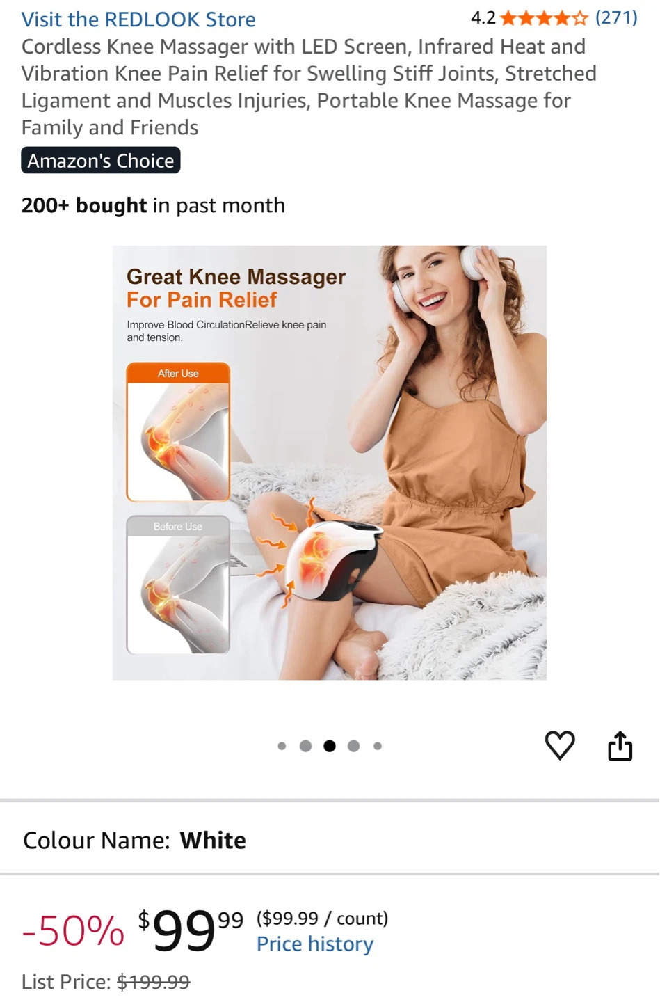 Cordless Knee Massager with LED Screen, Heat & Vibration - White - photo 4