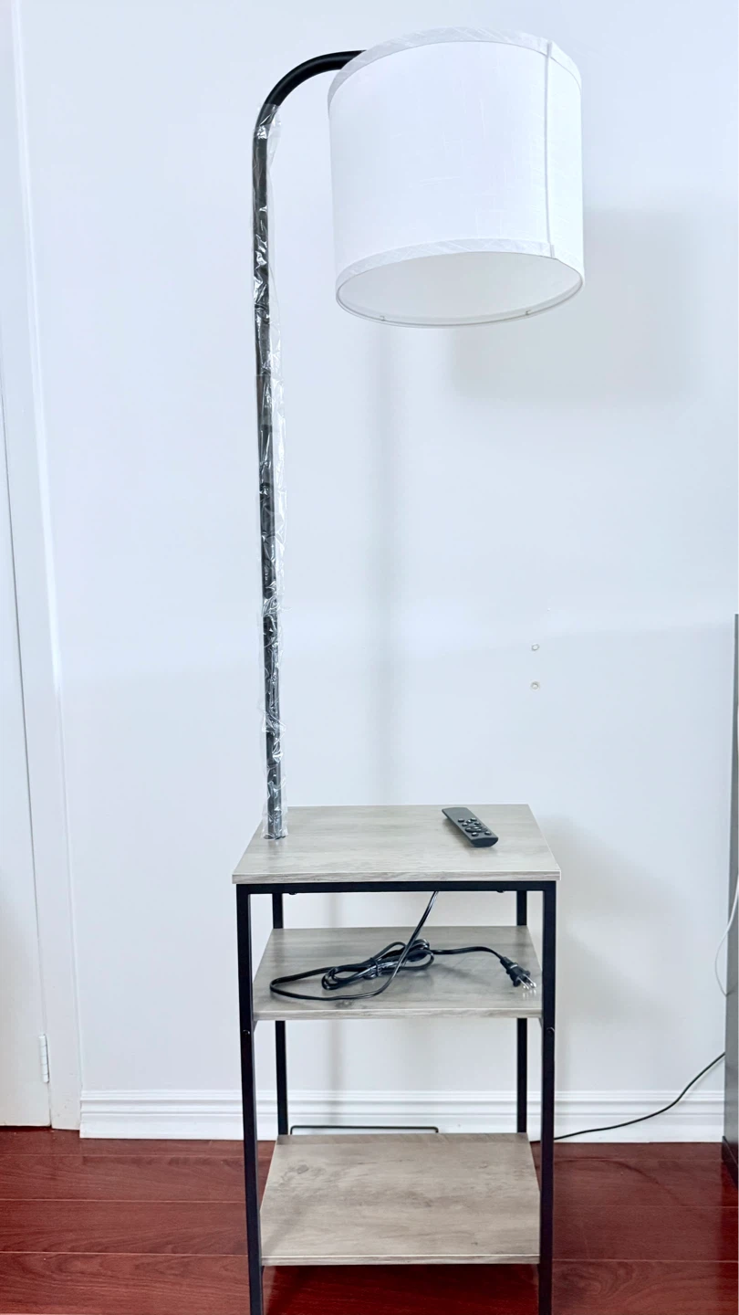 Floor Lamp with Storage Shelves and Charging Station