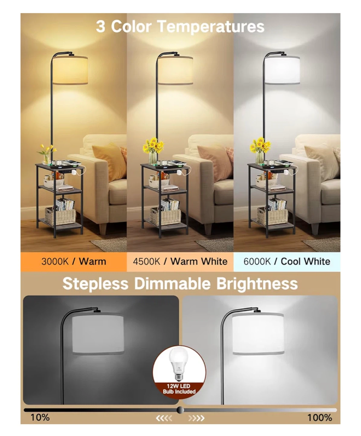 Floor Lamp with Storage Shelves and Charging Station - photo 4