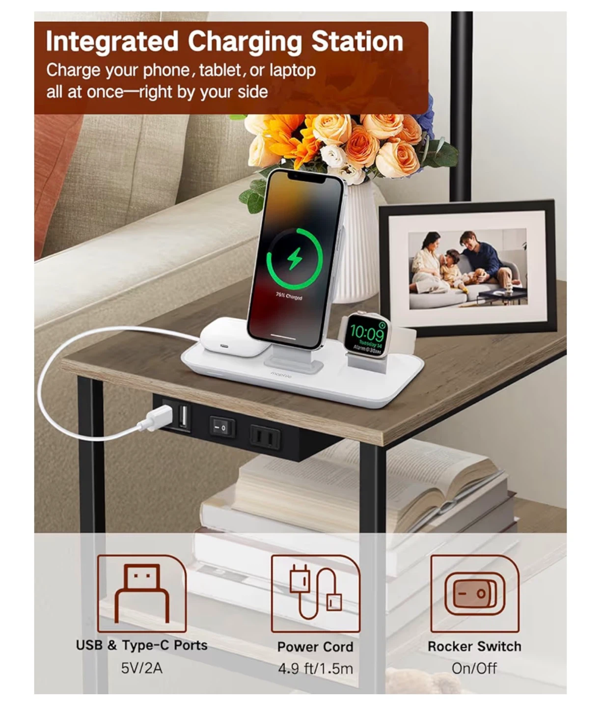 Floor Lamp with Storage Shelves and Charging Station - photo 3