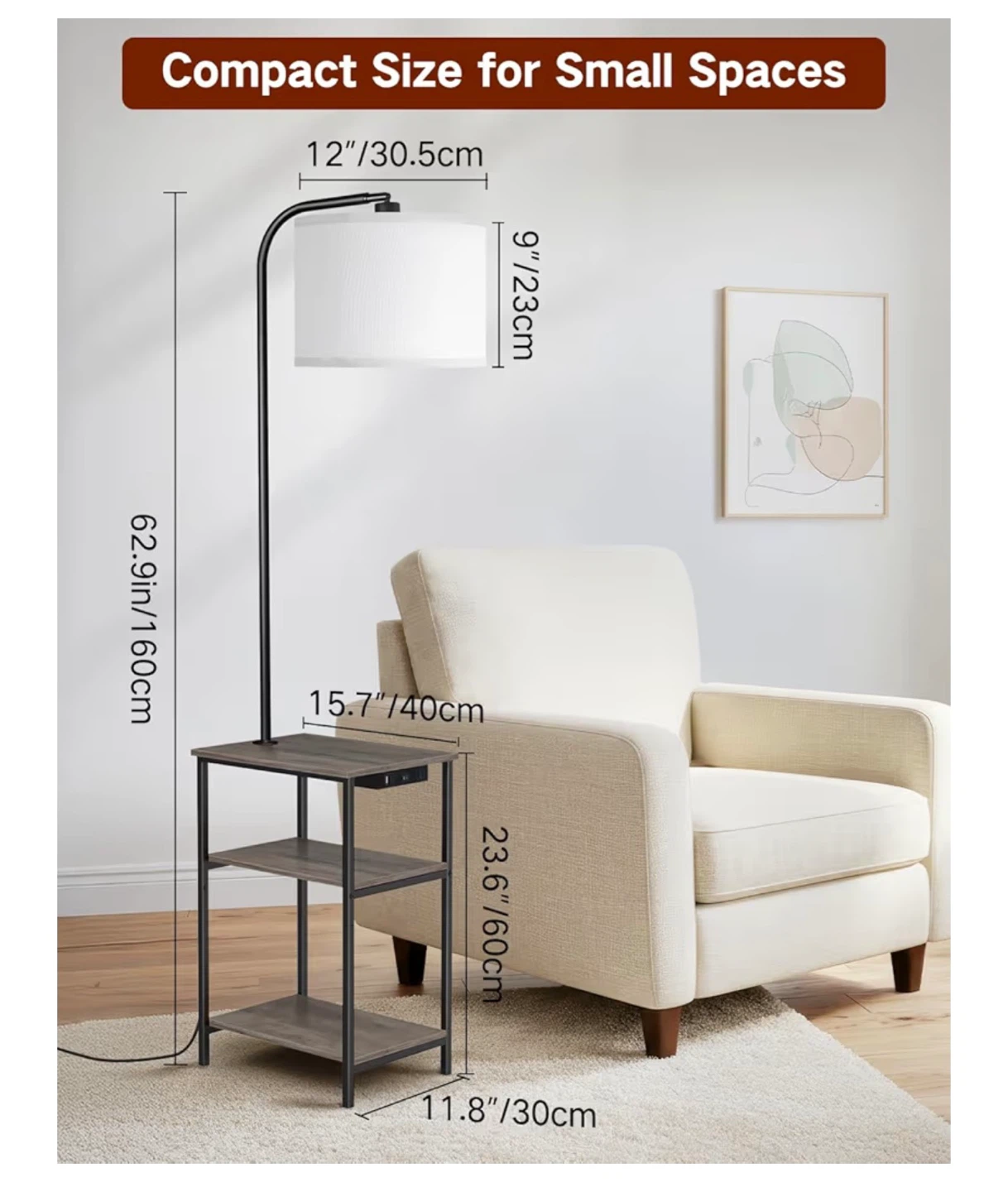Floor Lamp with Storage Shelves and Charging Station - photo 2