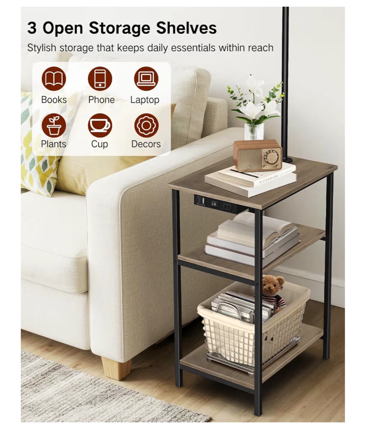 Floor Lamp with Storage Shelves and Charging Station - photo 5