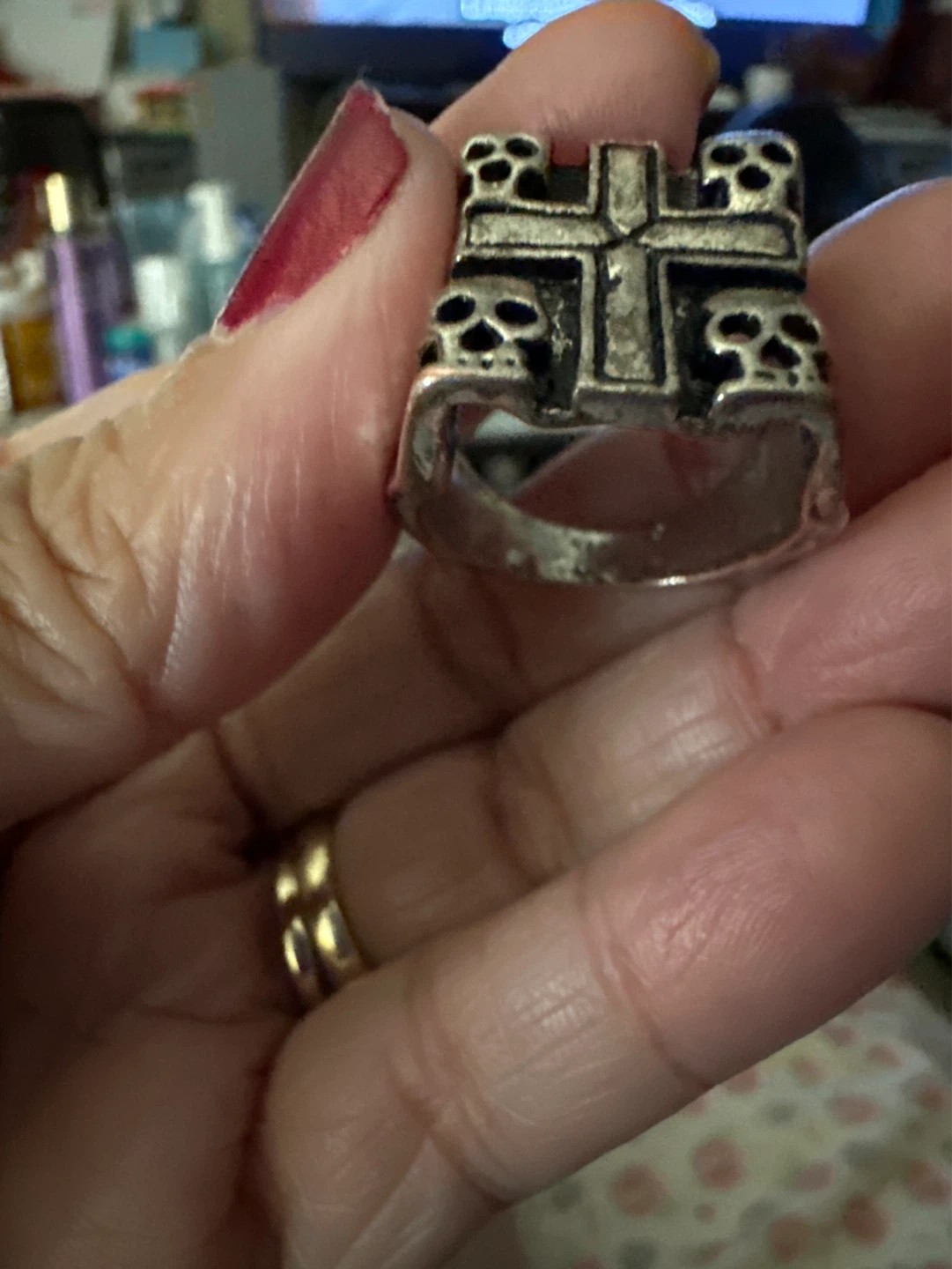 Skull and Cross silver tone Ring - photo 3