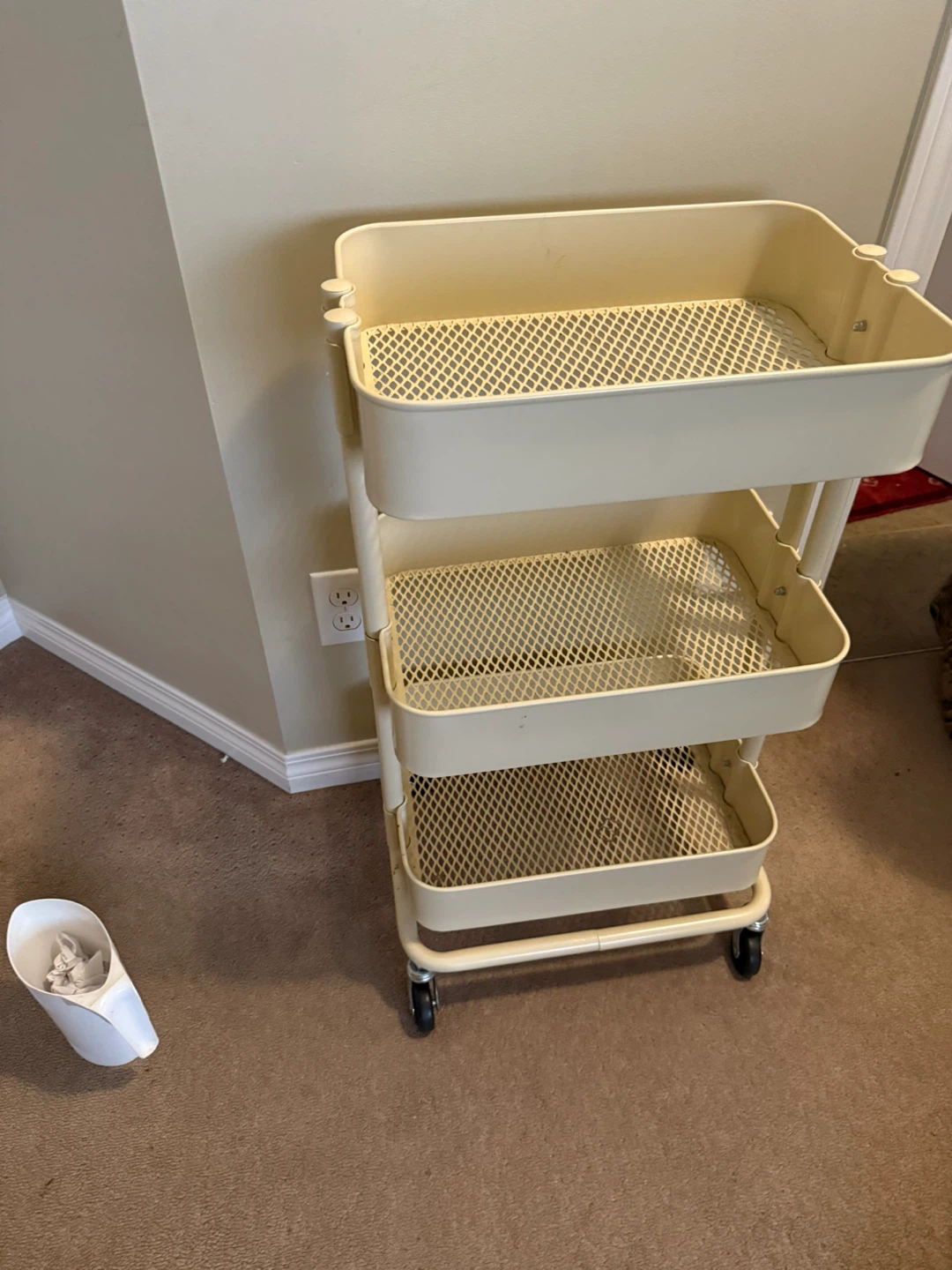 Cream 3-Tier Rolling Utility Cart