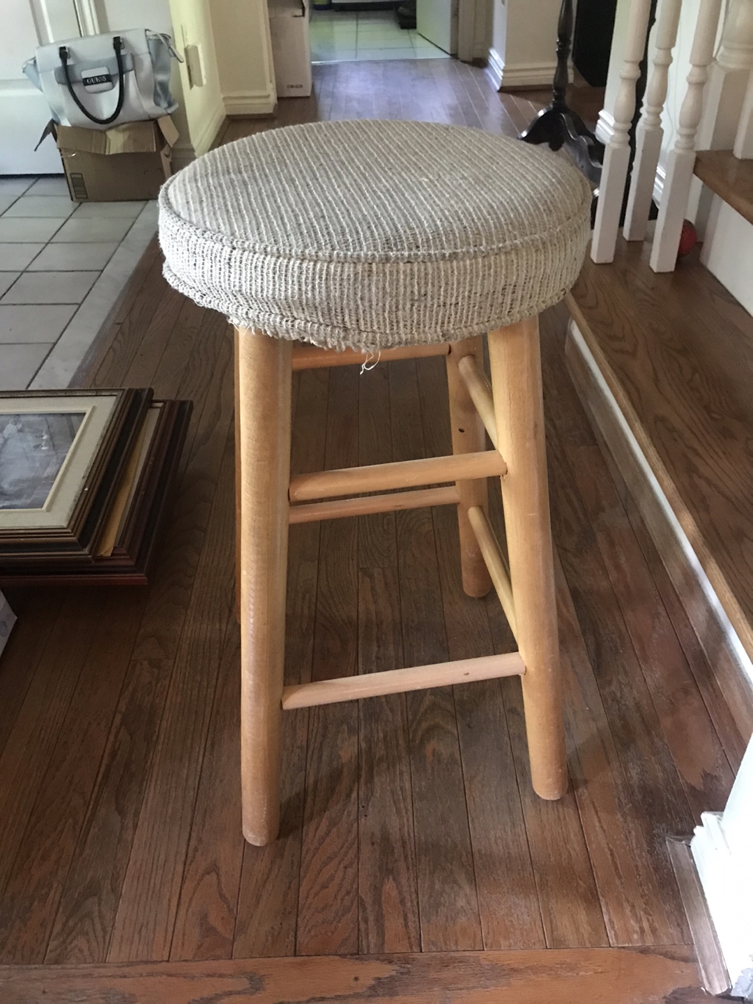 Wooden Bar Stool with Upholstered Seat