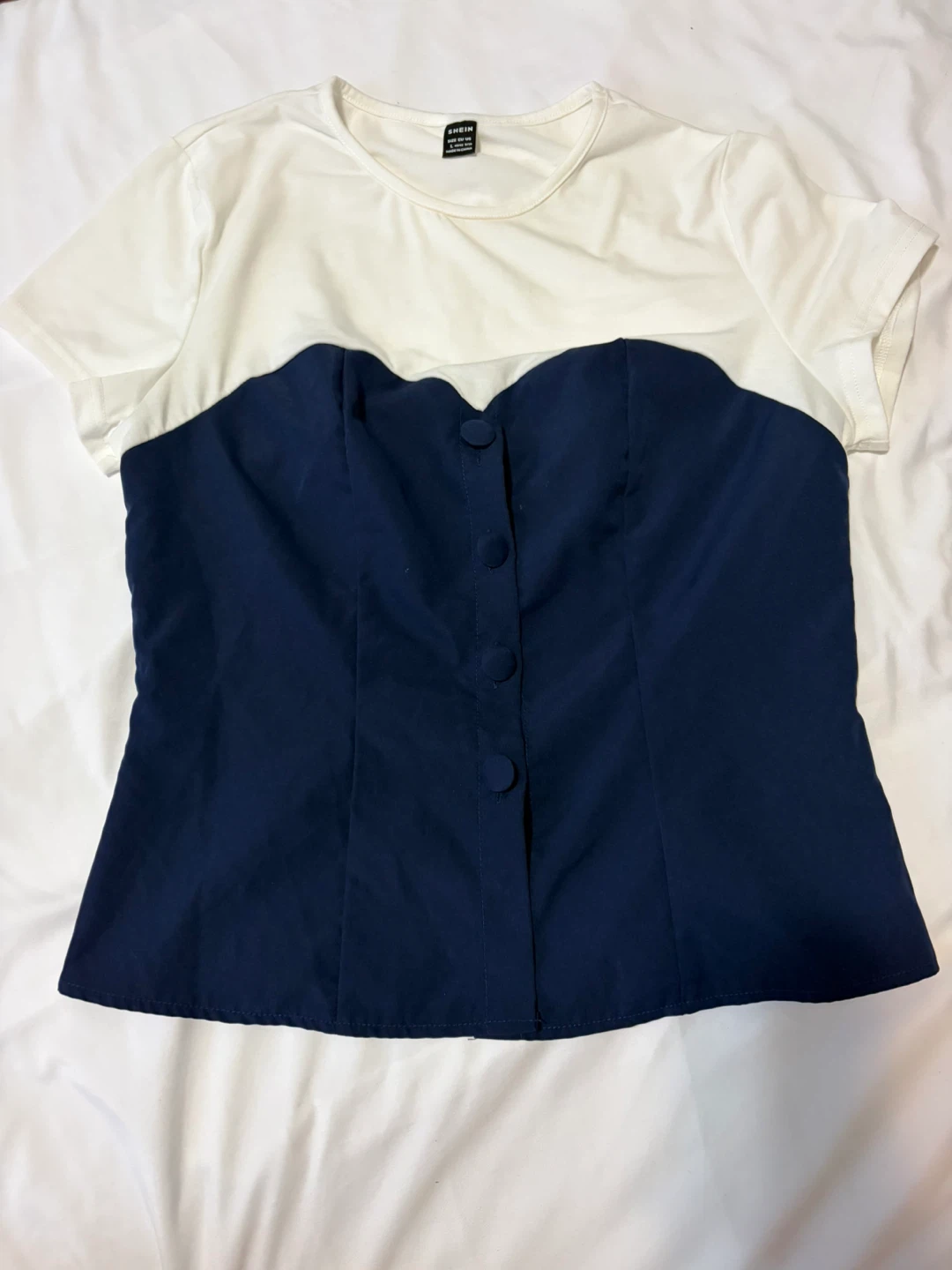 SHEIN Two-Tone Corset Top - Navy & White - photo 2