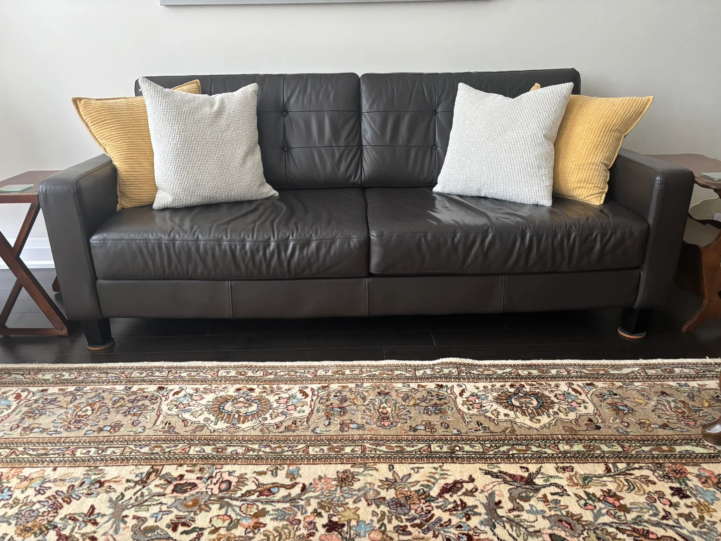 Dark Brown Leather Couch with Tufted Back