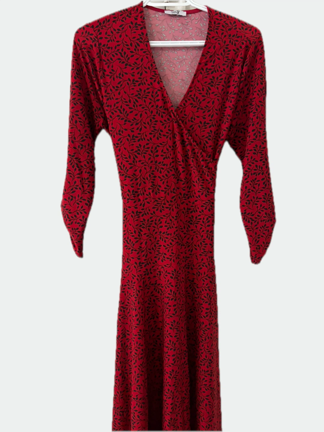 SUZY Dress - Red with Black Leaf Print