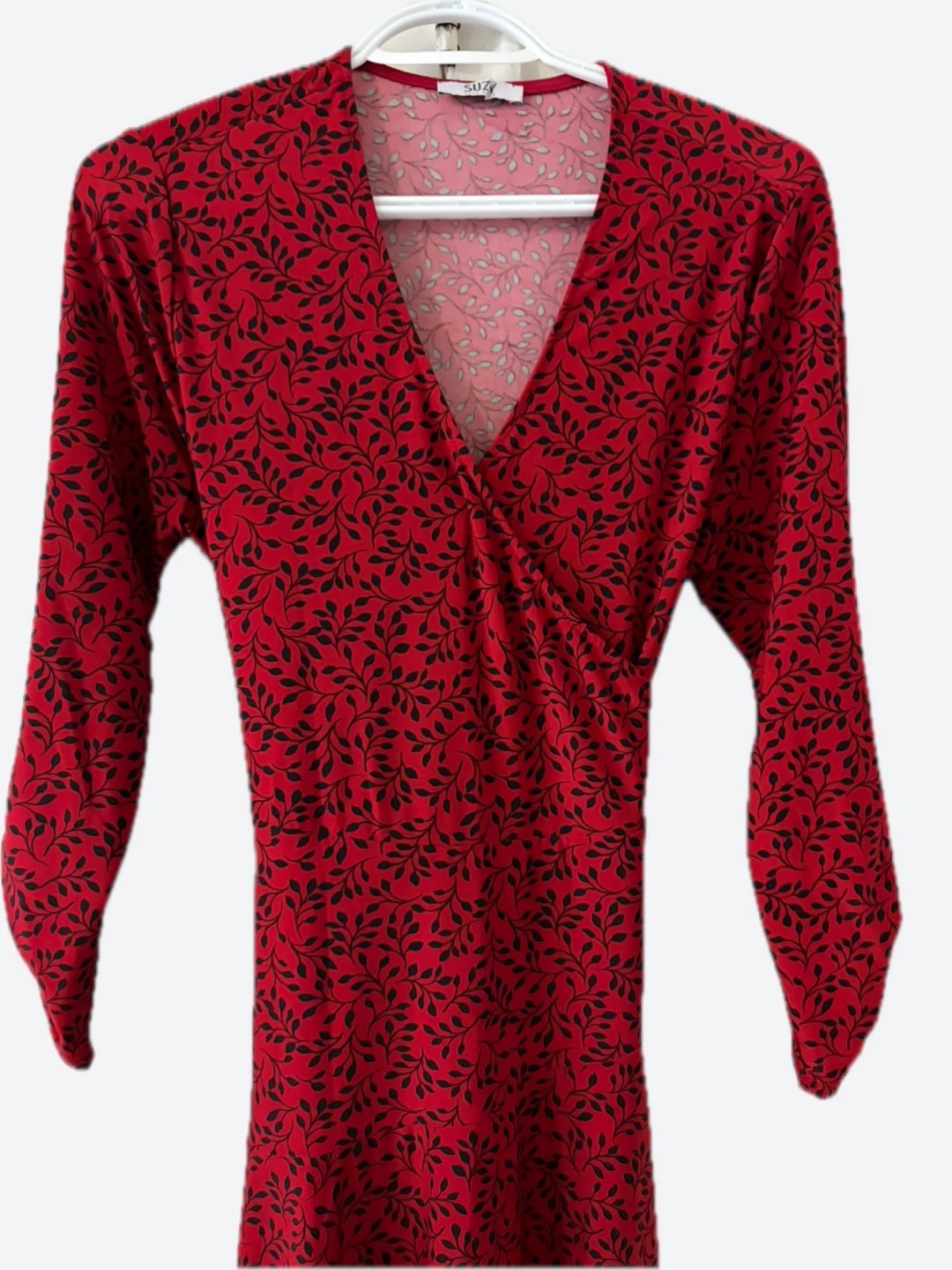 SUZY Dress - Red with Black Leaf Print - photo 2