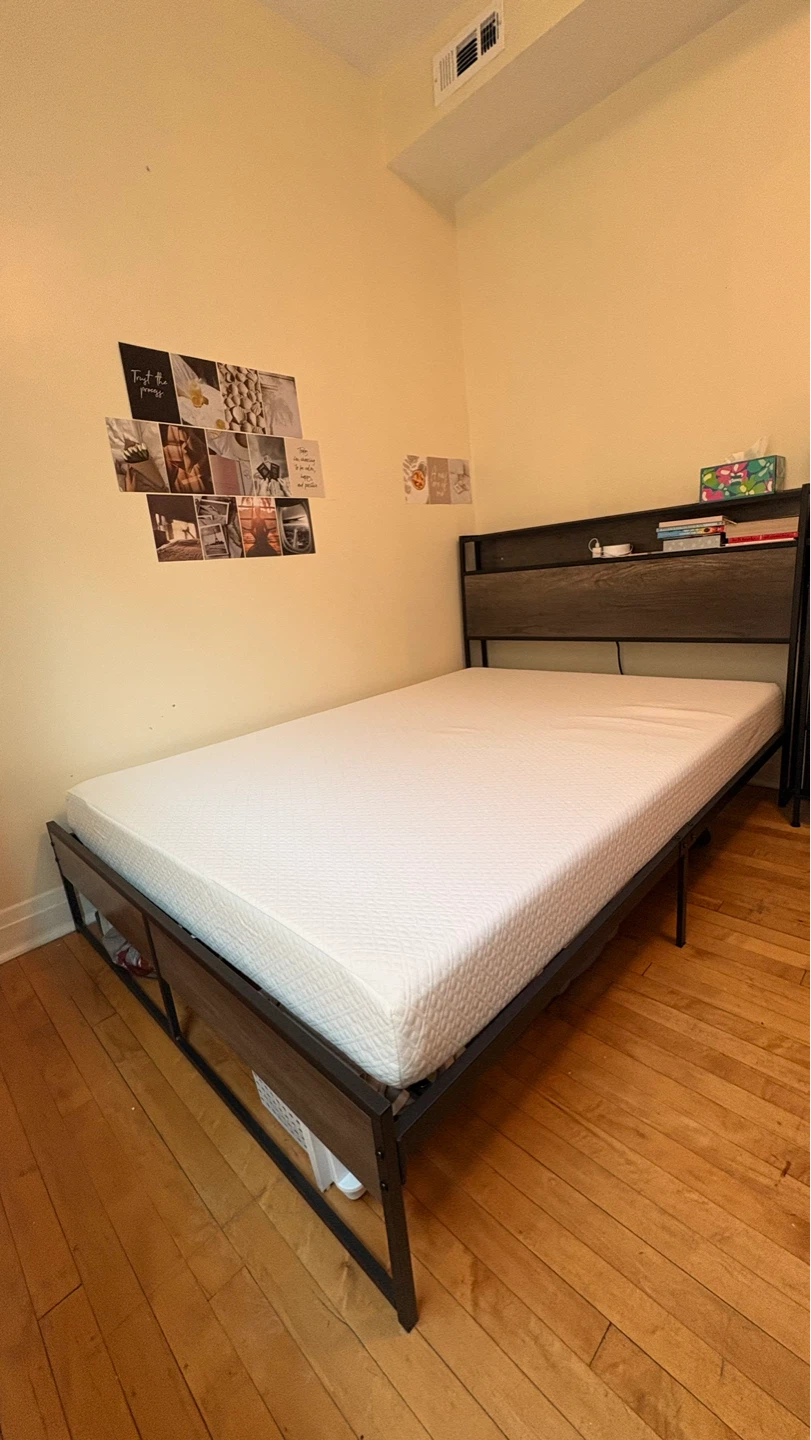 Metal Bed Frame with Headboard and Mattress