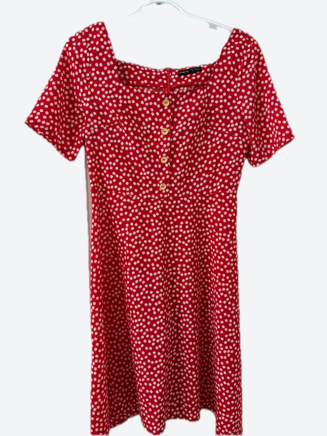 SHEIN Red Floral Button-Up Dress