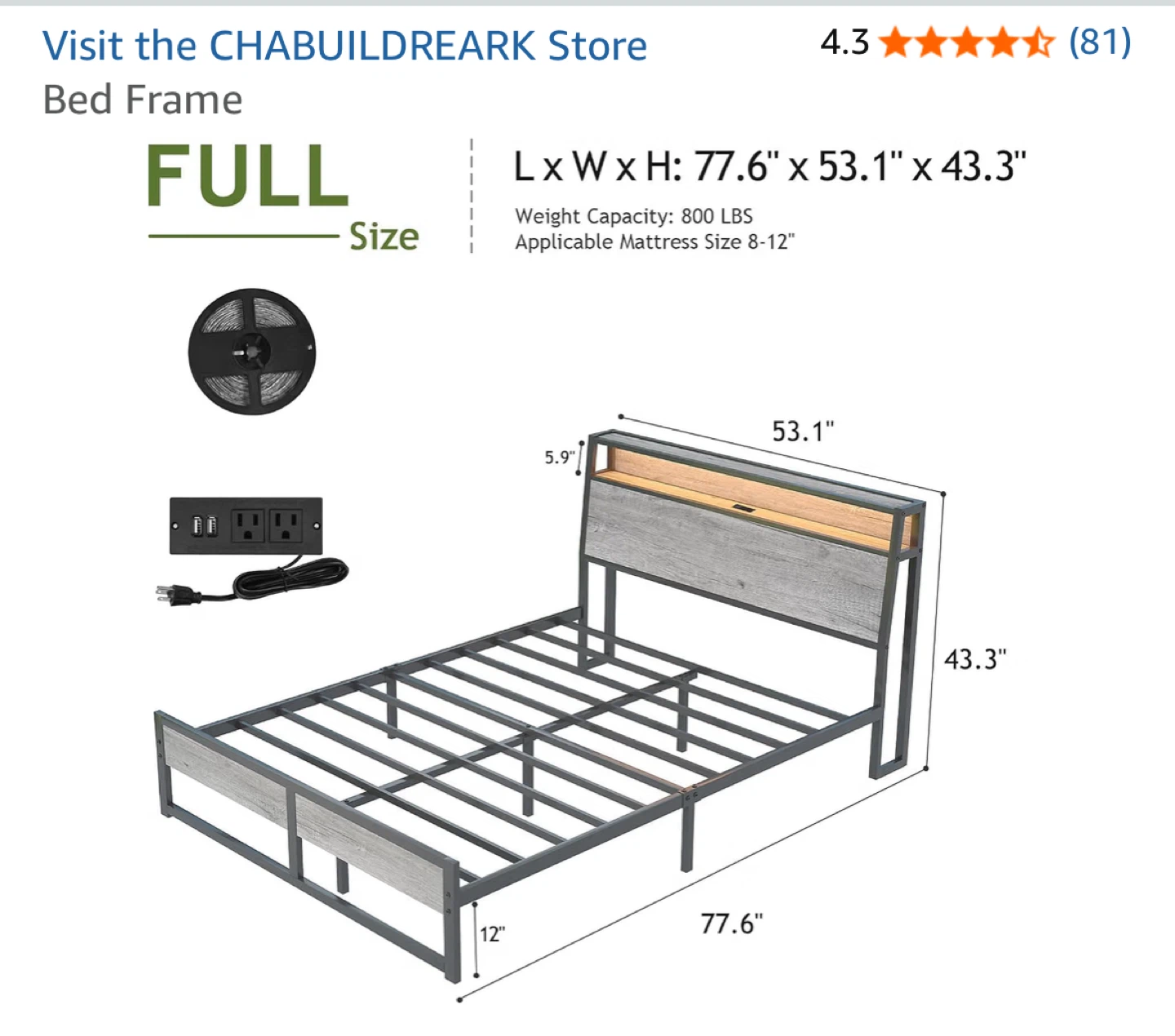 Metal Bed Frame with Headboard and Mattress - photo 2