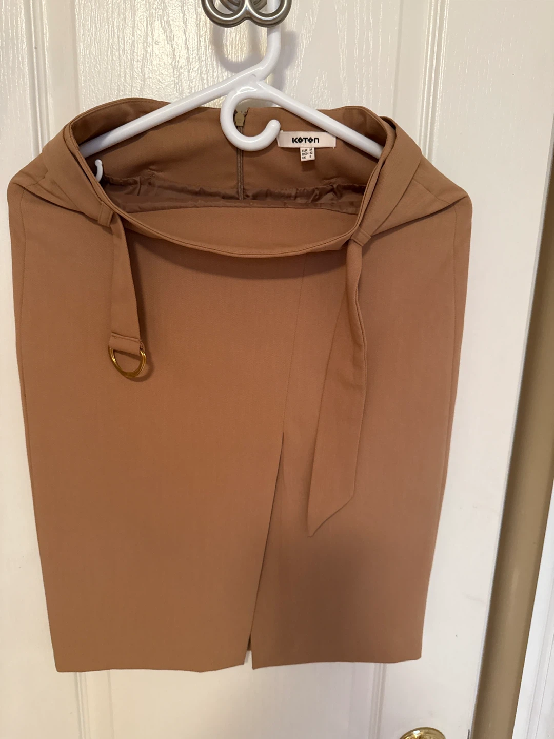 Koton Camel Belted Pencil Skirt