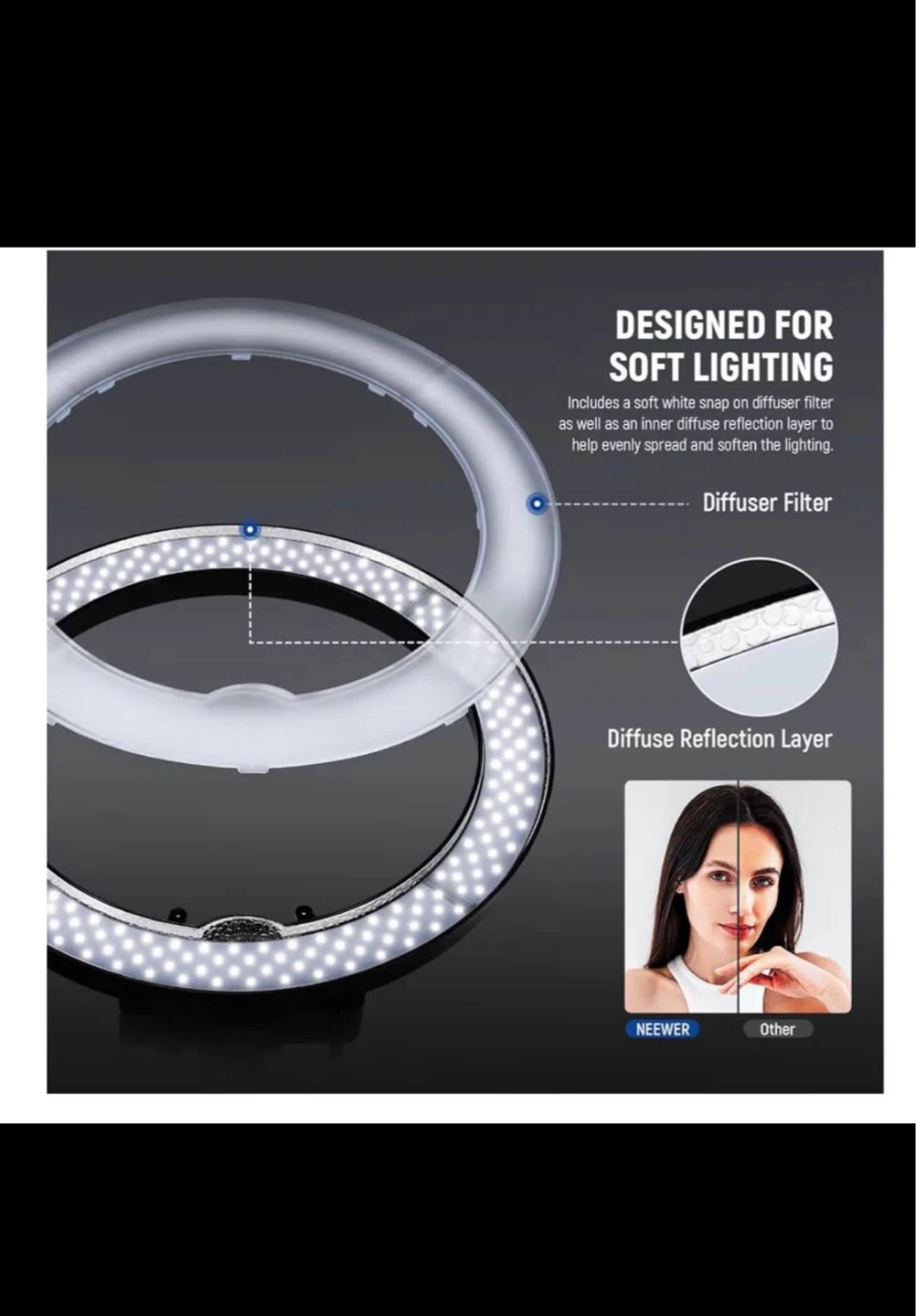 Neewer 18" Large Ring Light with Stand and Filters - photo 4