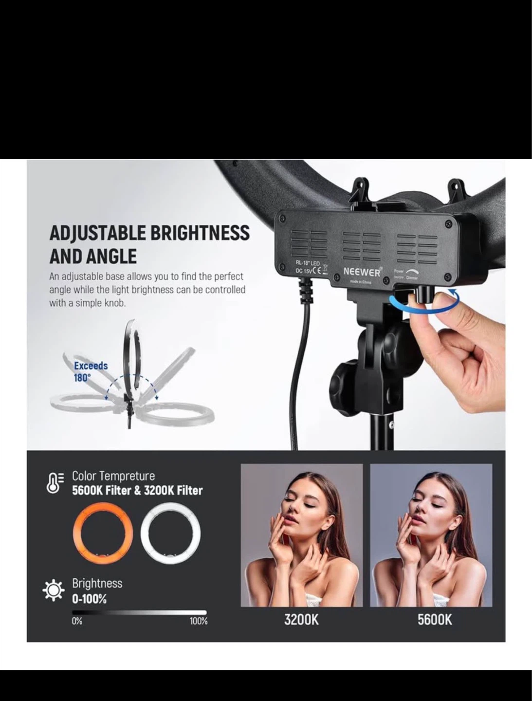 Neewer 18" Large Ring Light with Stand and Filters - photo 5