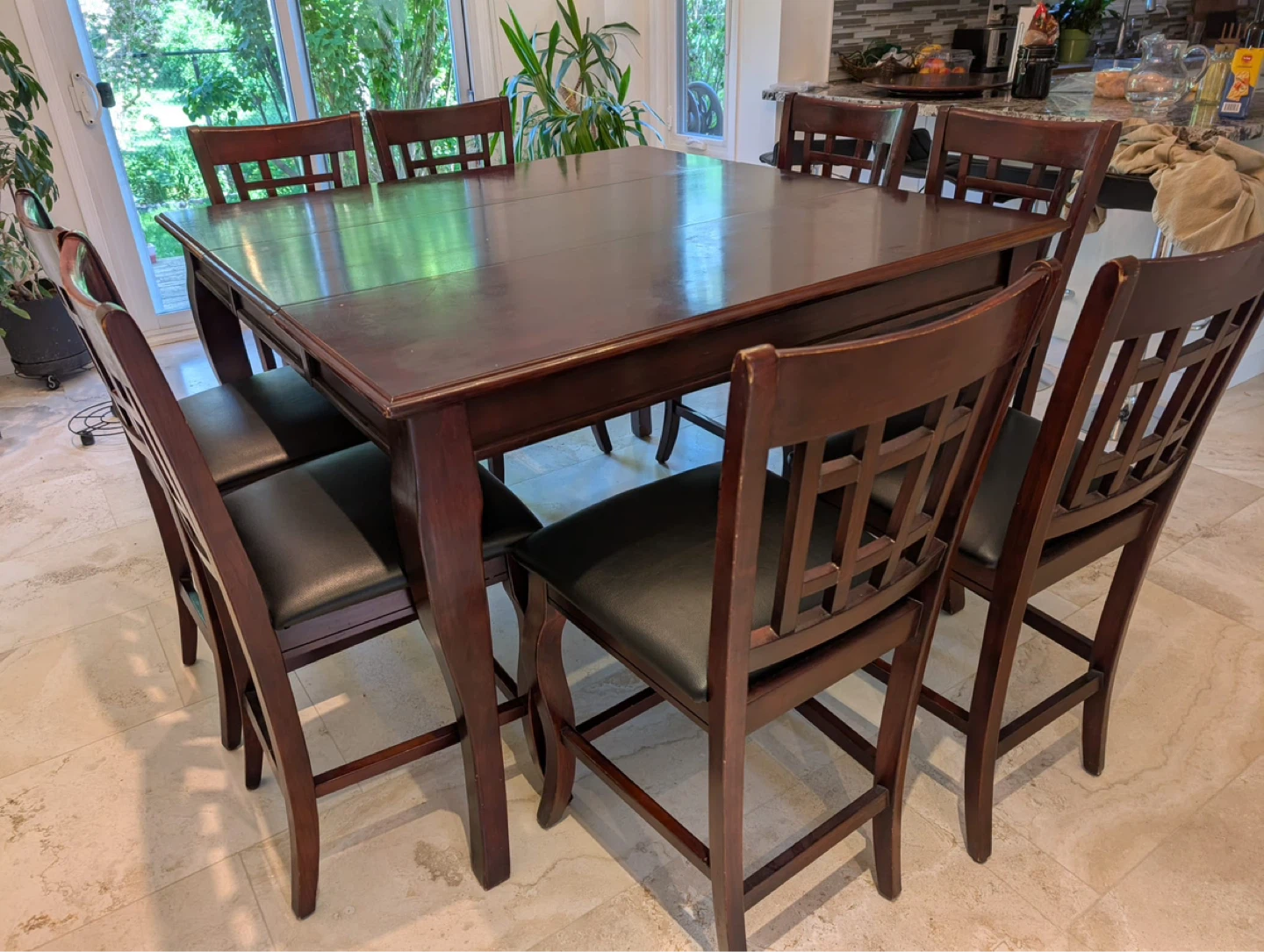 Dark Wood Dining Table Set with 8 Chairs
