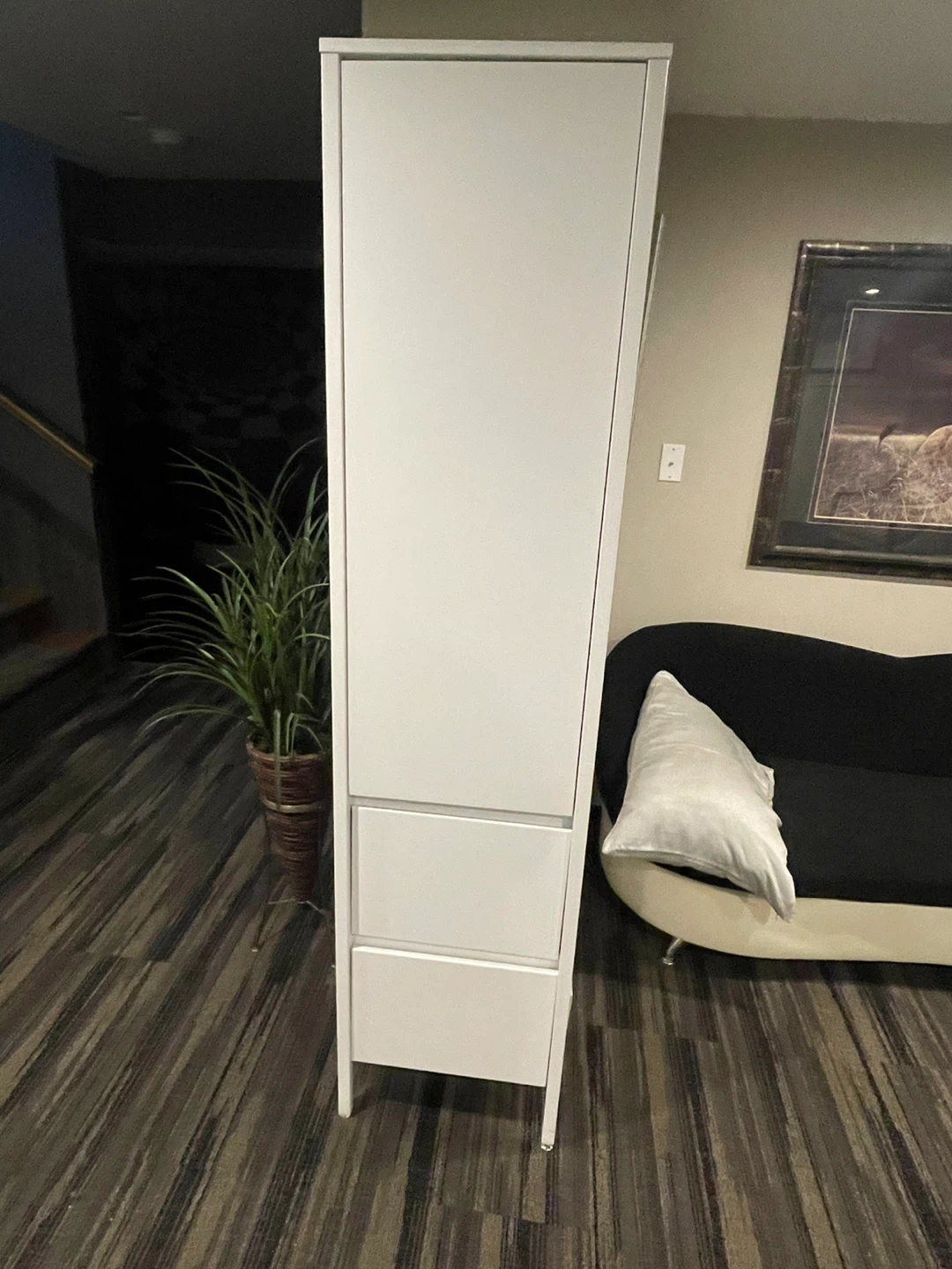 Tall White Storage Cabinet with Drawers