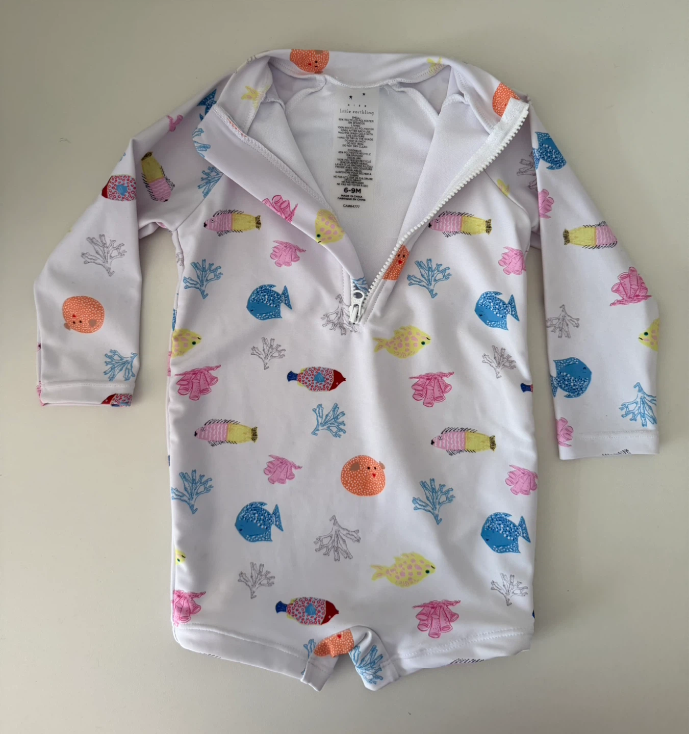 Little Earthling Rash Guard Swimsuit 6-9M Fish Print - photo 3