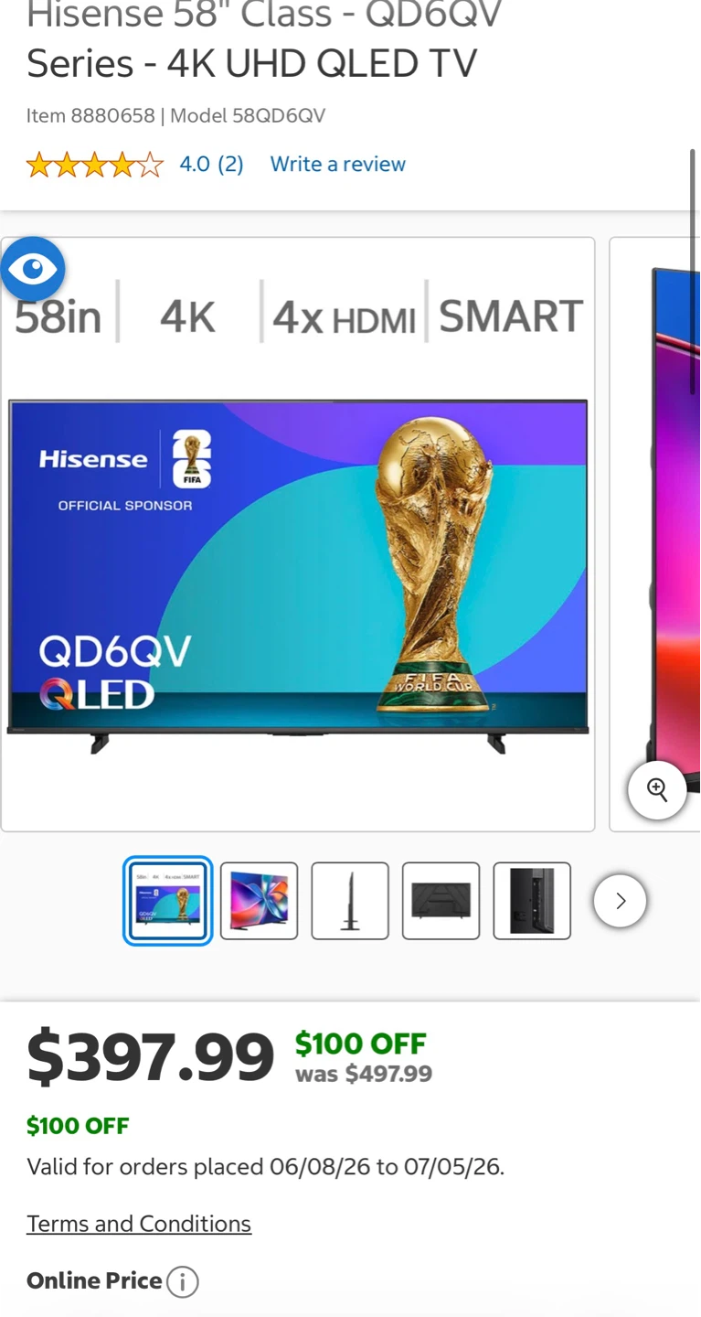 Hisense 58" Class QD6QV Series 4K UHD QLED Roku Smart TV