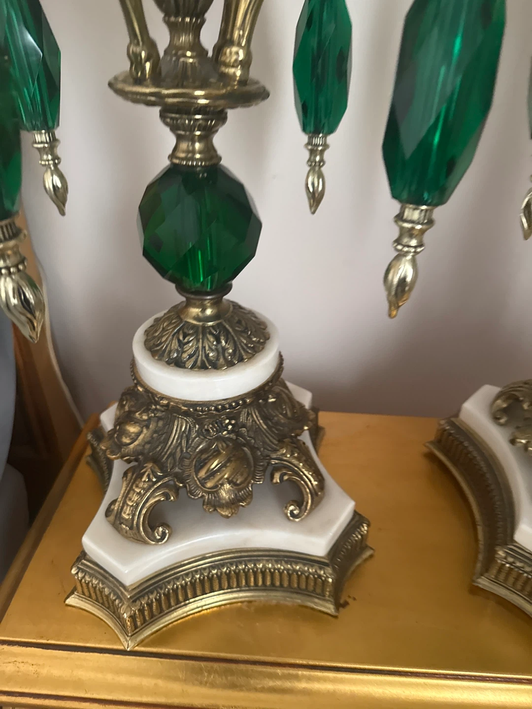 Vintage Green Crystal Table Lamps - Pair - photo 3