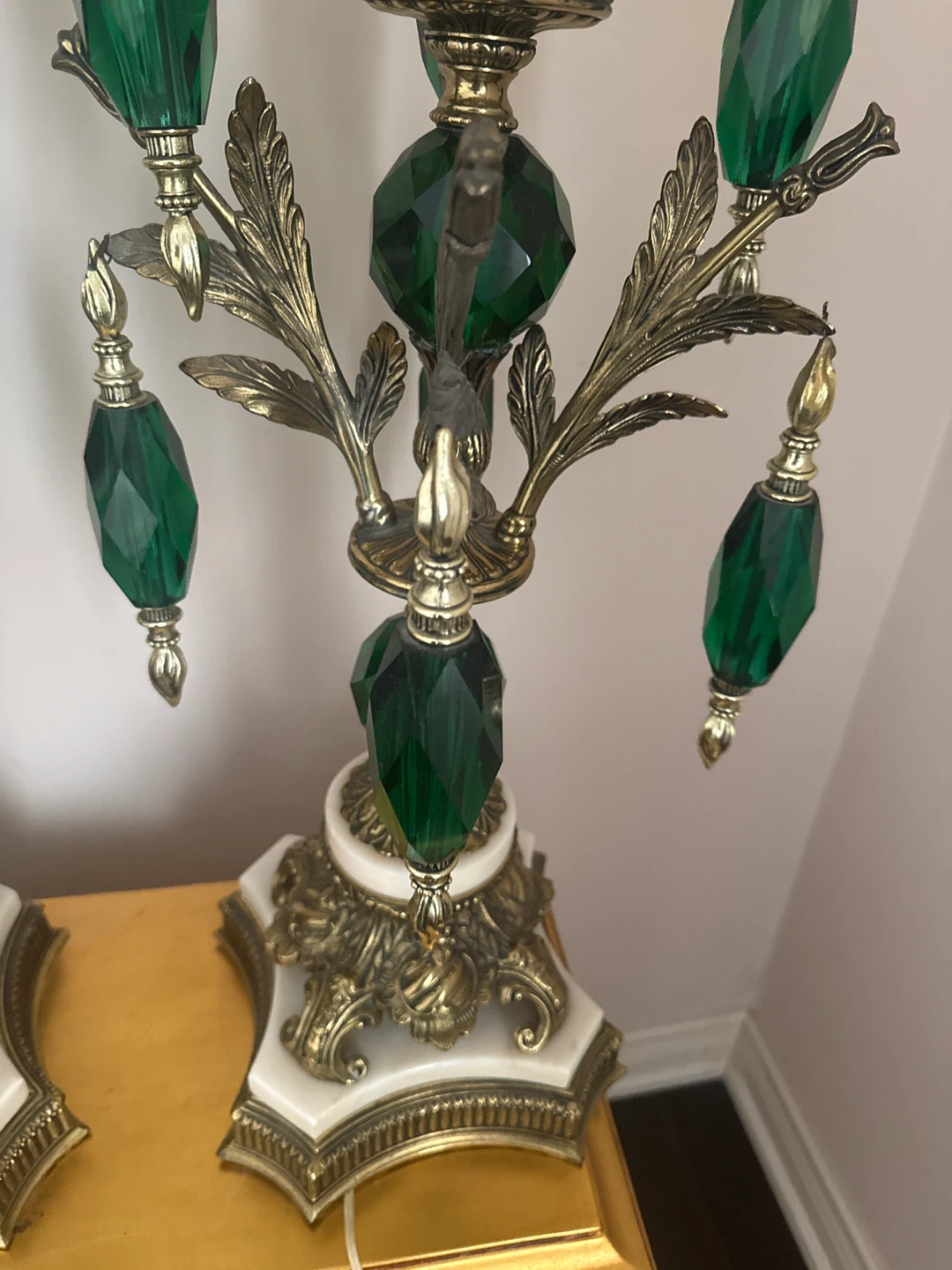 Vintage Green Crystal Table Lamps - Pair - photo 2