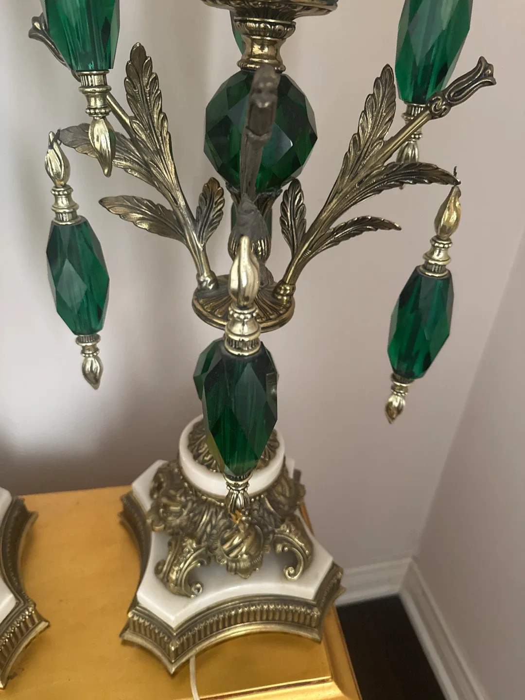 Vintage Green Crystal Table Lamps - Pair - photo 2