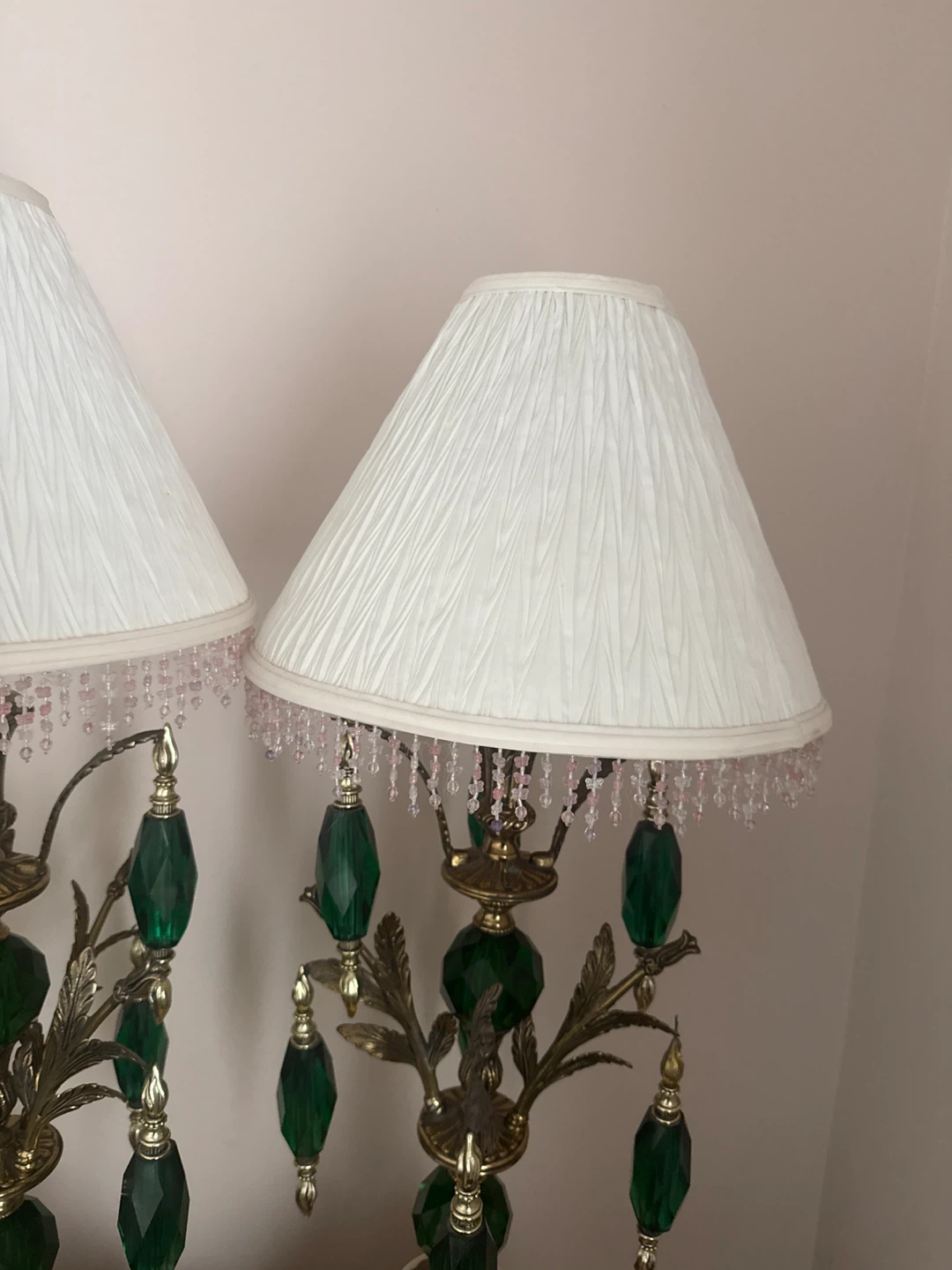 Vintage Green Crystal Table Lamps - Pair - photo 4
