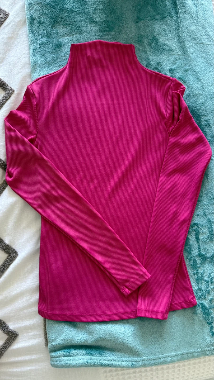 Pink Ribbed Mock Neck Long Sleeve Top