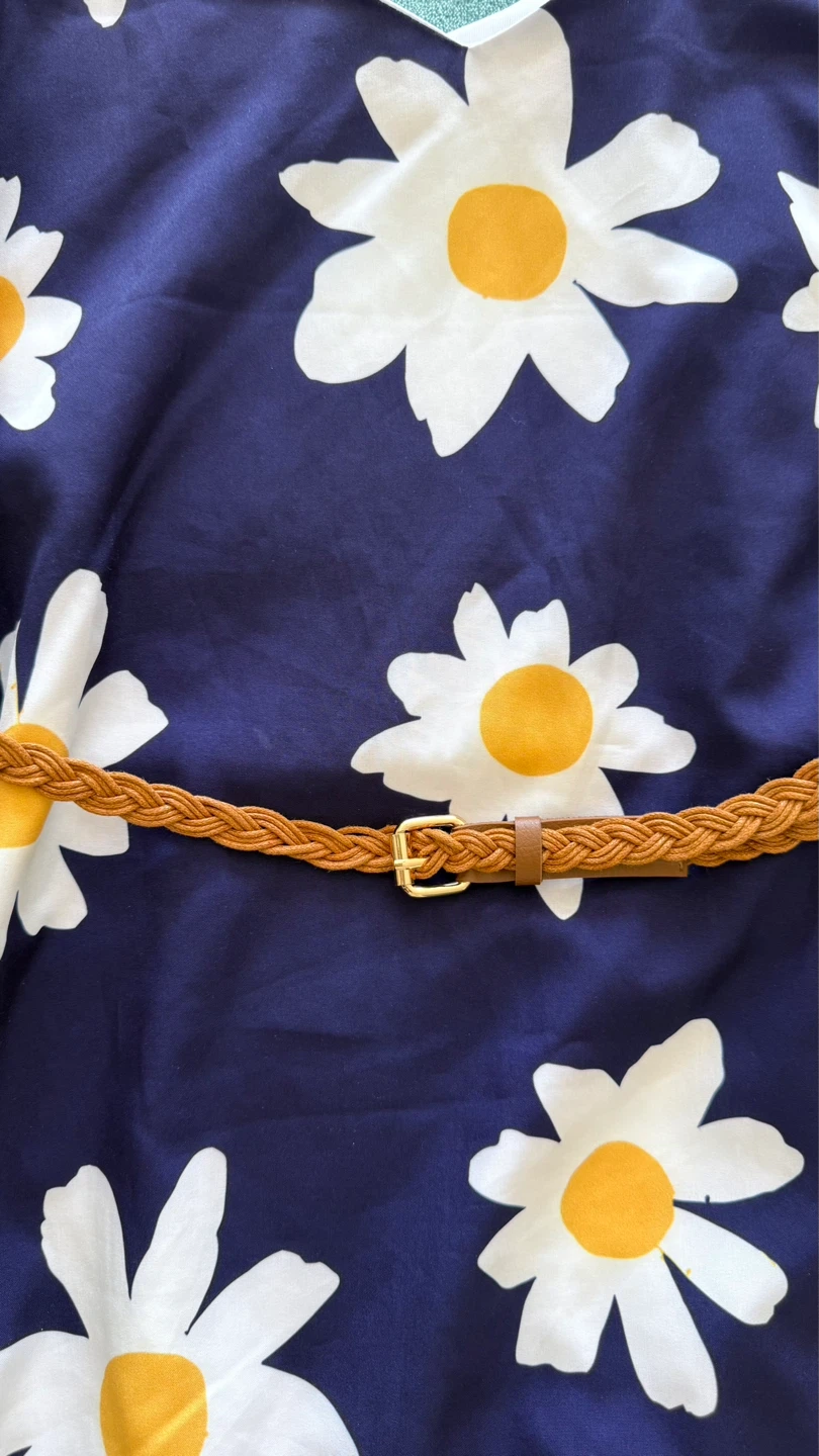 Navy Daisy Print Dress with Belt - photo 2
