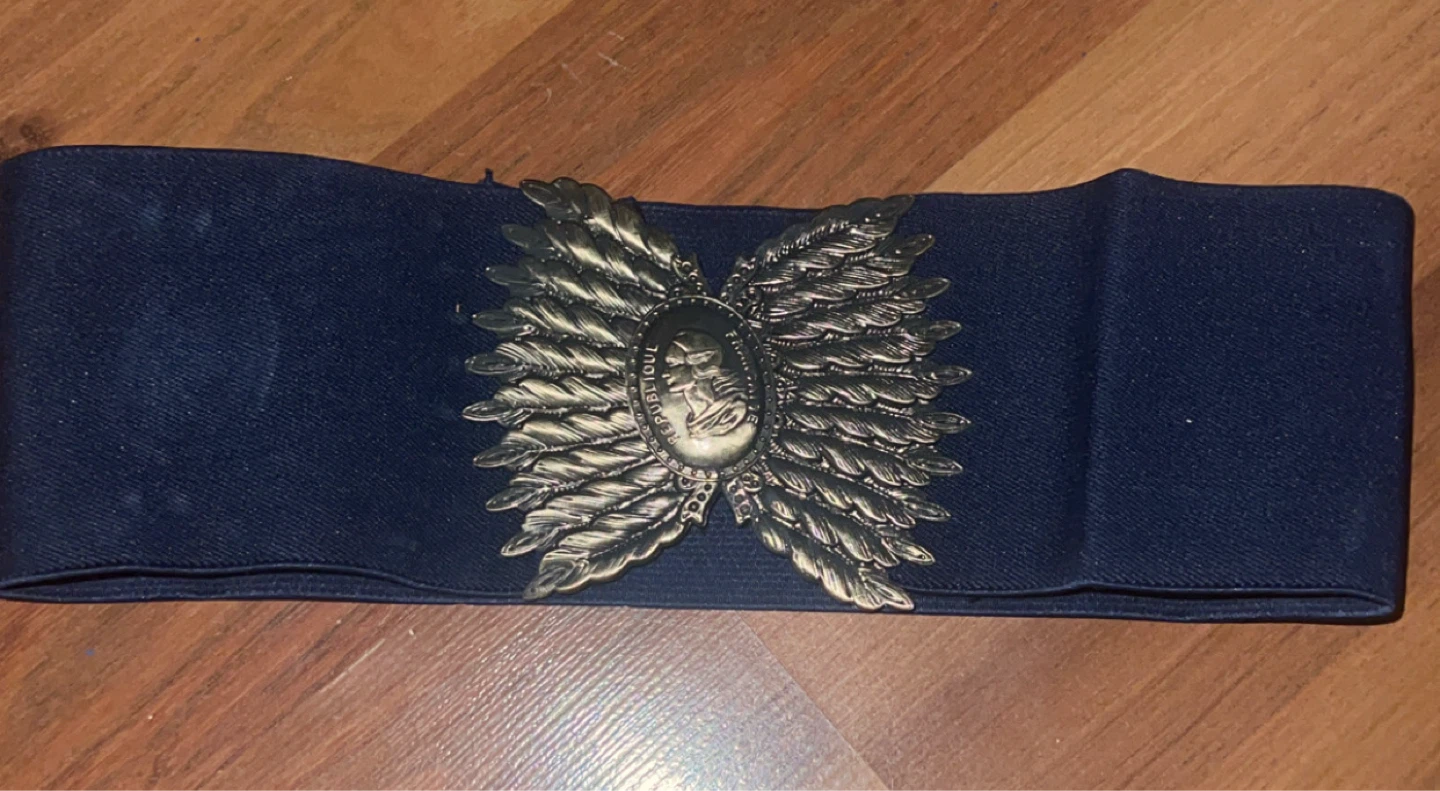 Navy Blue Elastic Belt with Ornate Metal Clasp