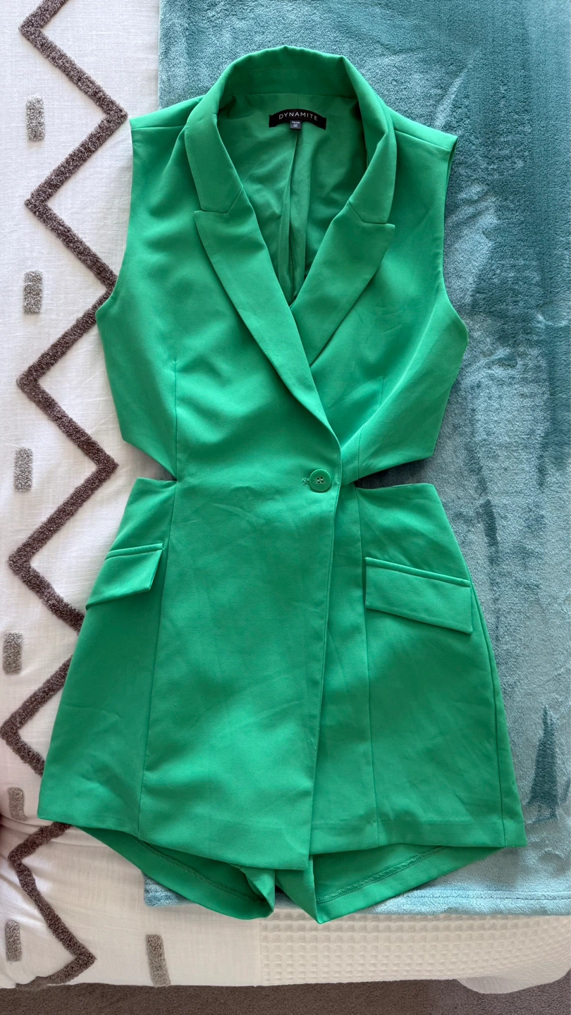 Dynamite Green Sleeveless Blazer Romper XS