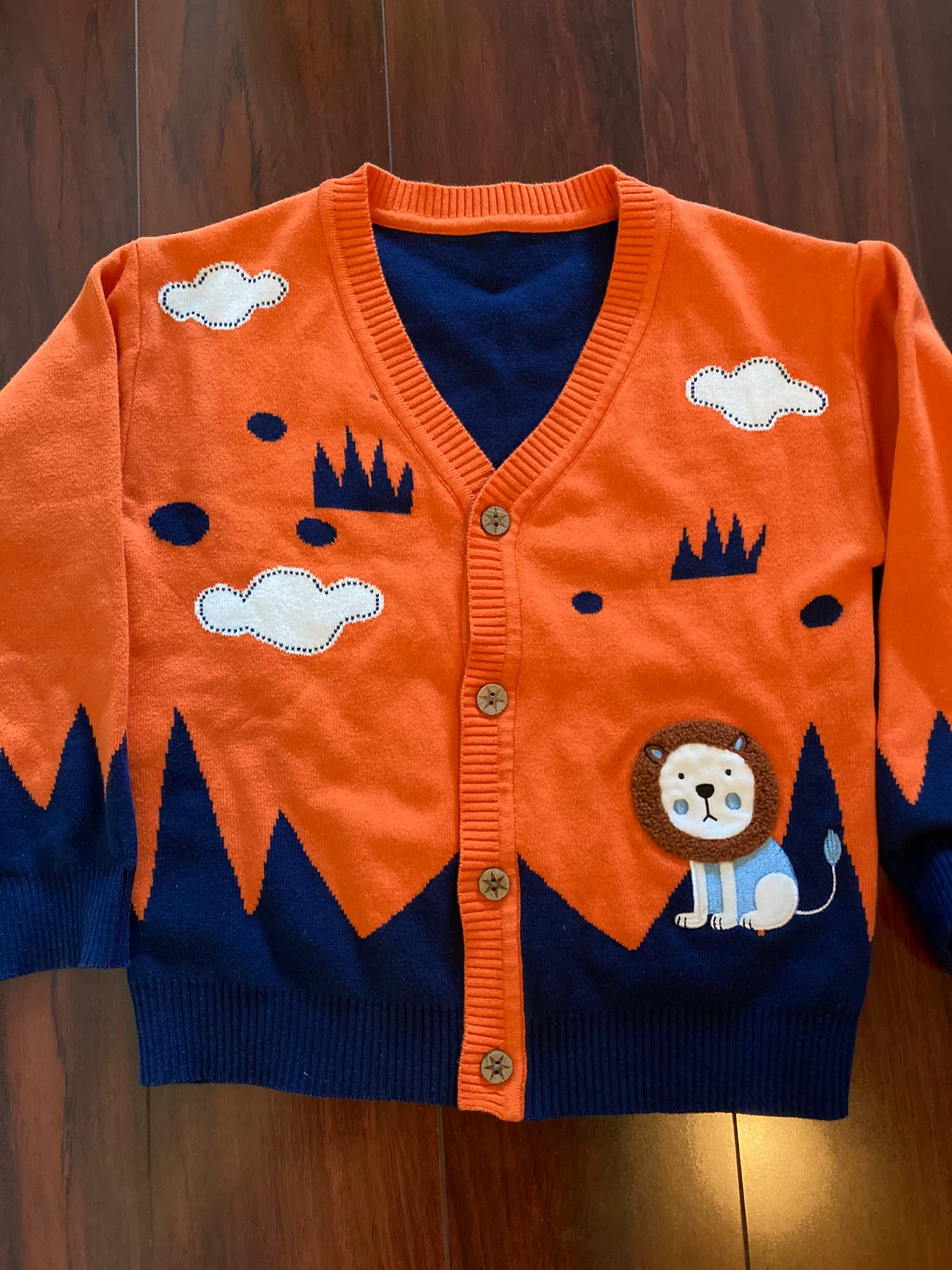 Gorgeous Kids Orange Lion & Clouds Cardigan