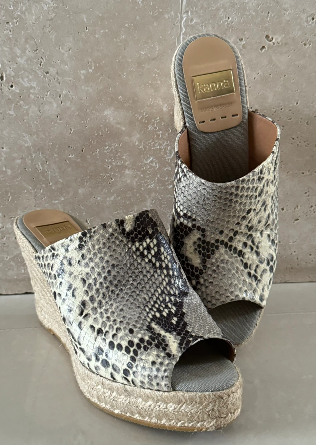 Leather Snake Skin Print Wedge Heels