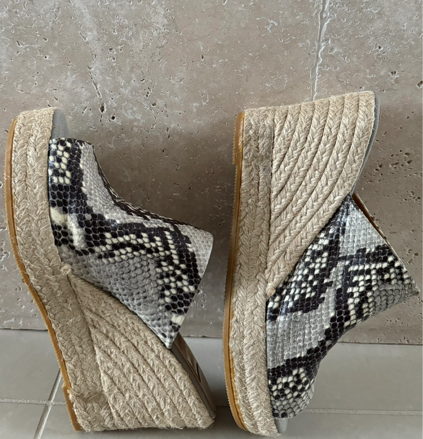 Leather Snake Skin Print Wedge Heels - photo 3