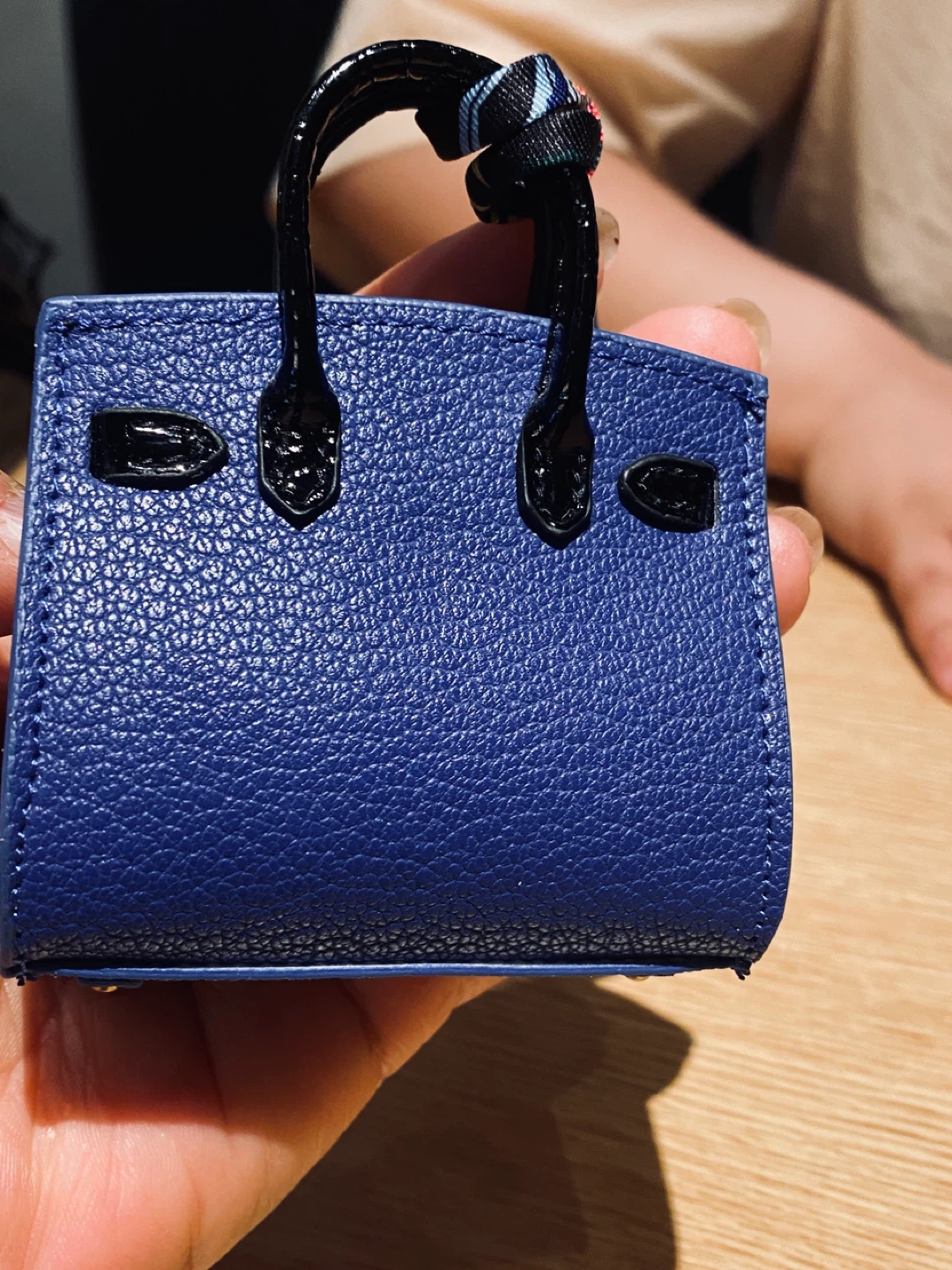 Miniature Blue Handbag with Black Accents - photo 4