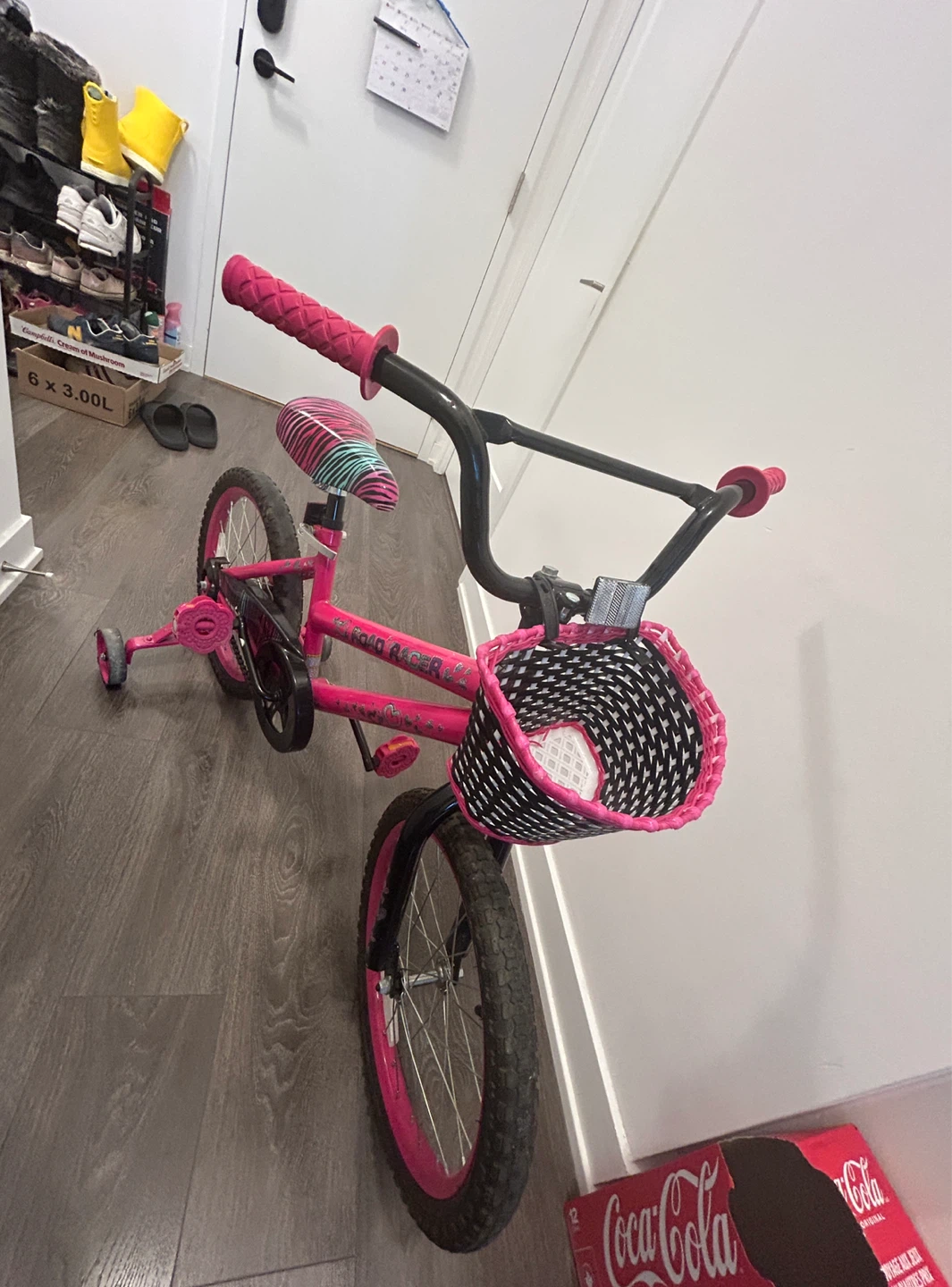 Pink Kids Bike with Training Wheels and Basket - photo 2