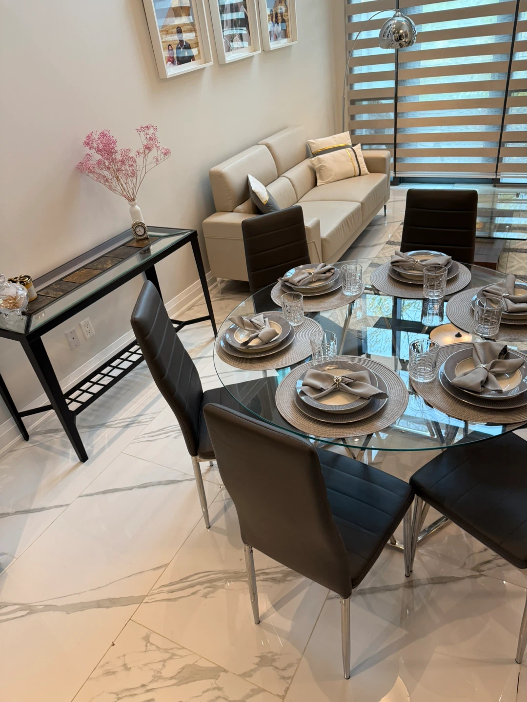 Glass Dining Table Set with 6 Chairs
