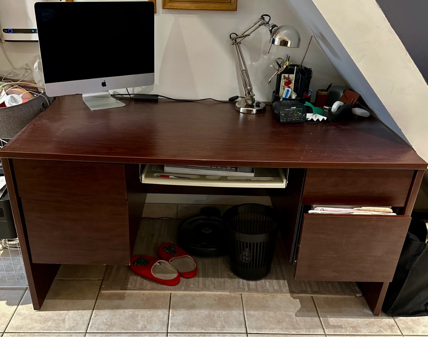 Dark Wood Office Desk with Drawers