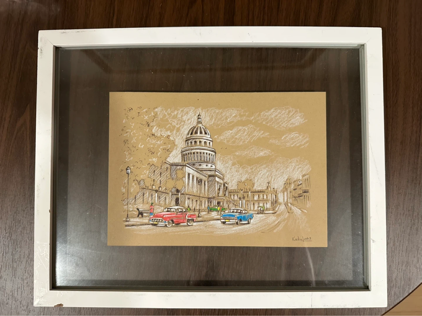 Framed Sketch of Havana in Glass Frame