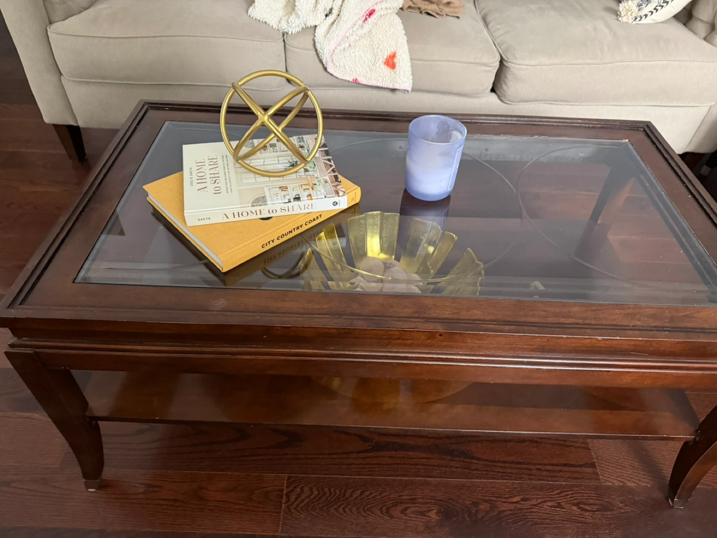 Wooden Coffee Table with Glass Top - photo 2