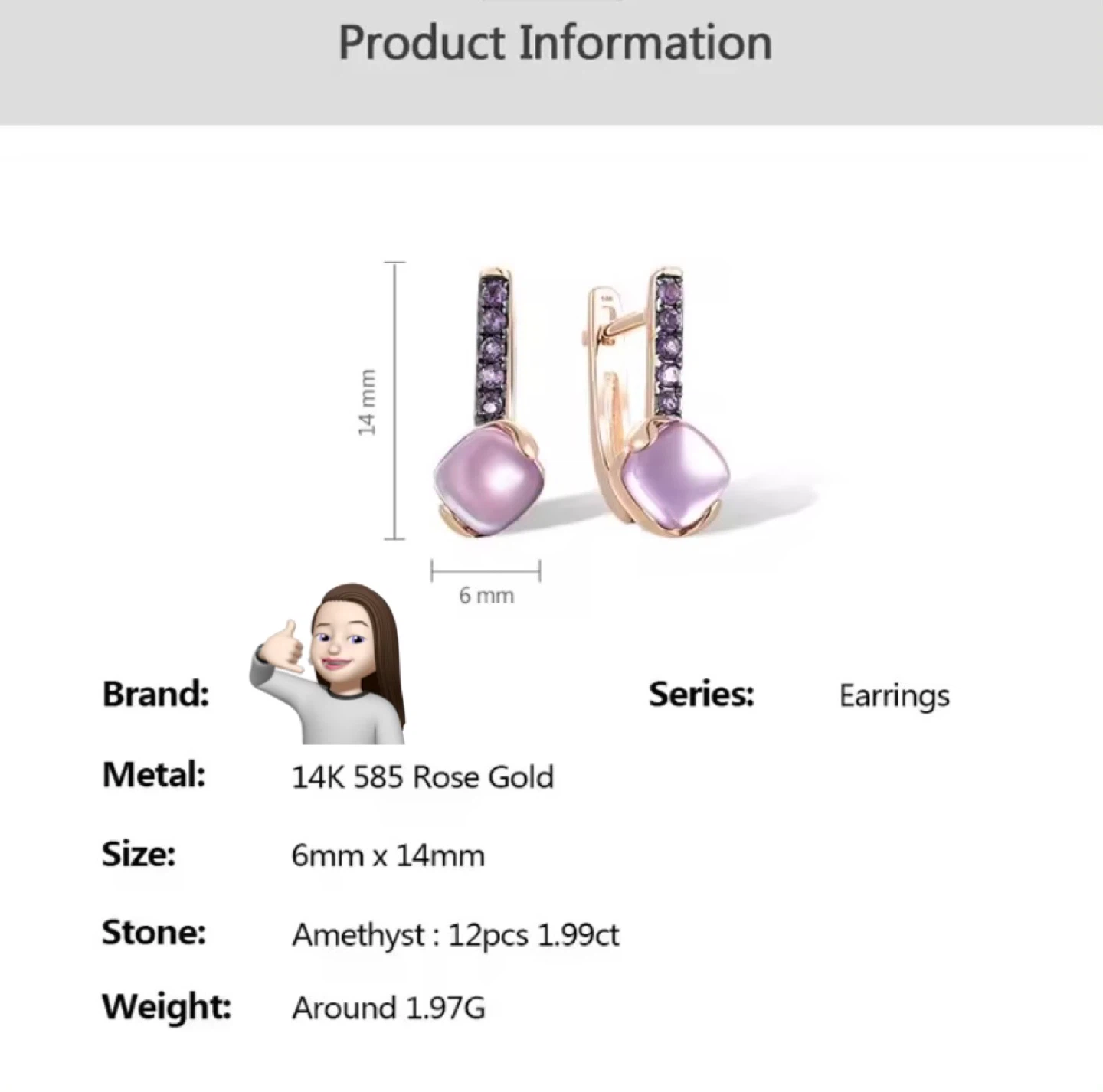 14K Rose Gold Amethyst Earrings. Yellow gold - photo 3