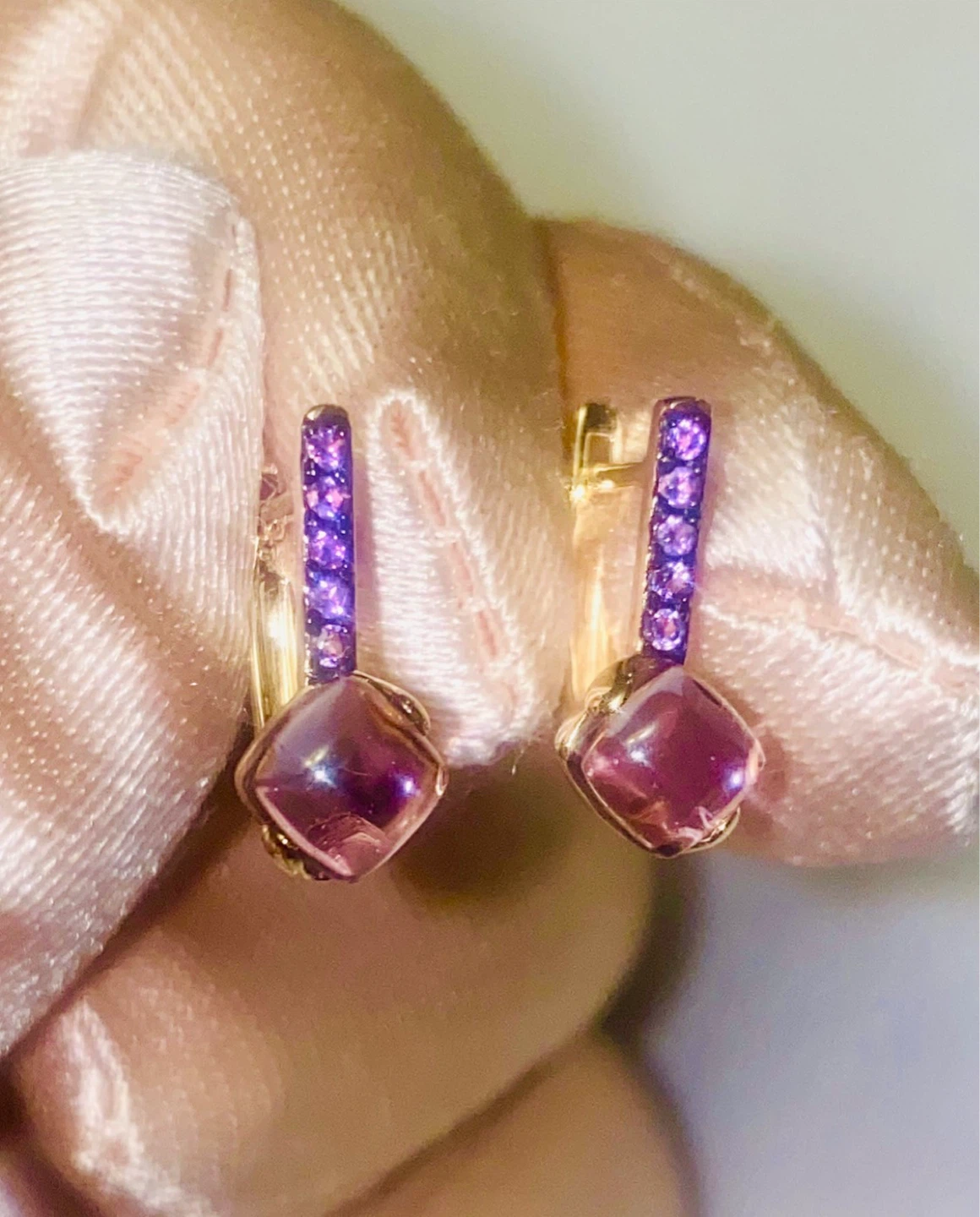 14K Rose Gold Amethyst Earrings. Yellow gold - photo 2