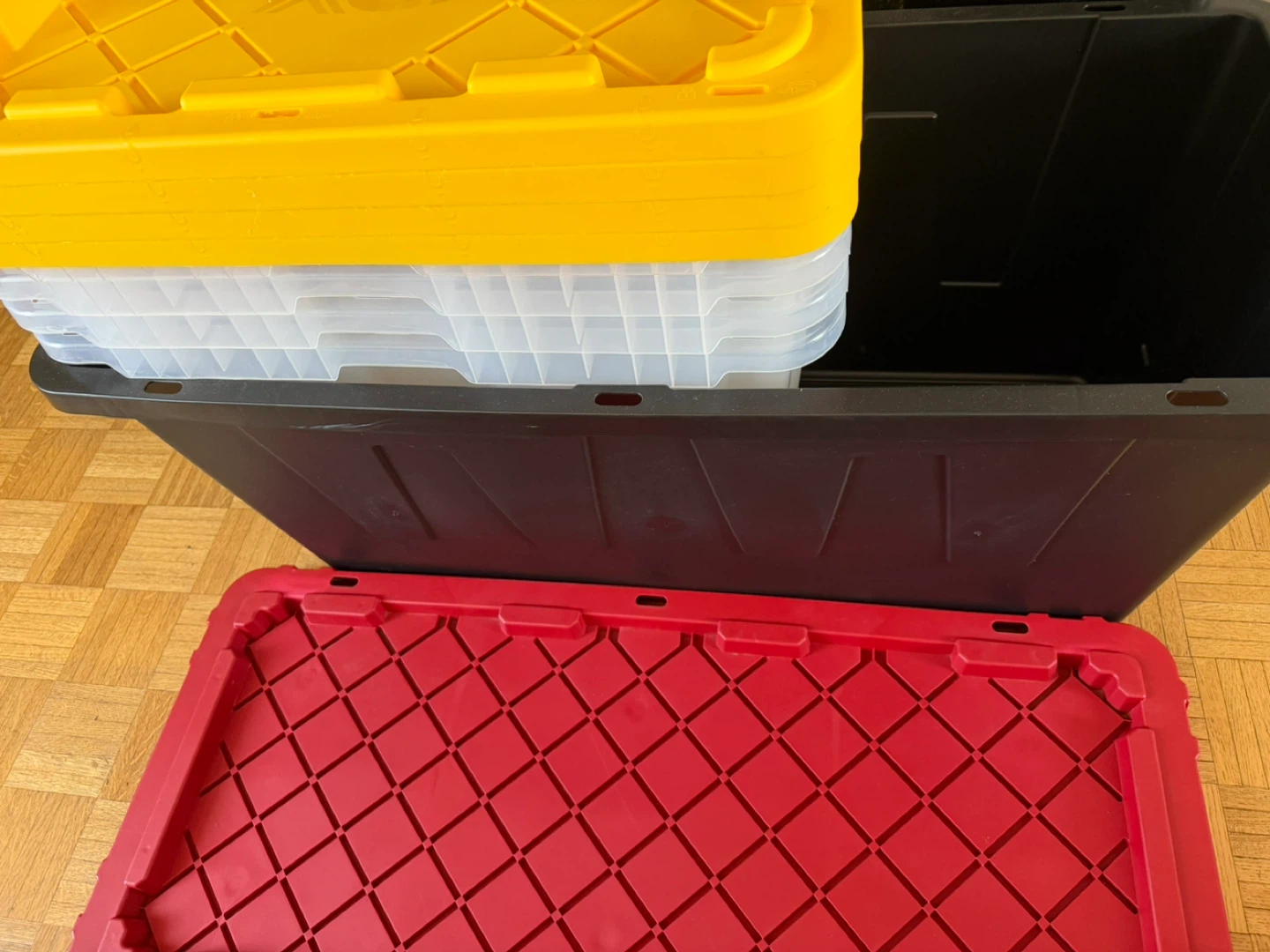 HDX Tough Tote Storage Bins with Lid (4 bins of diff sizes)