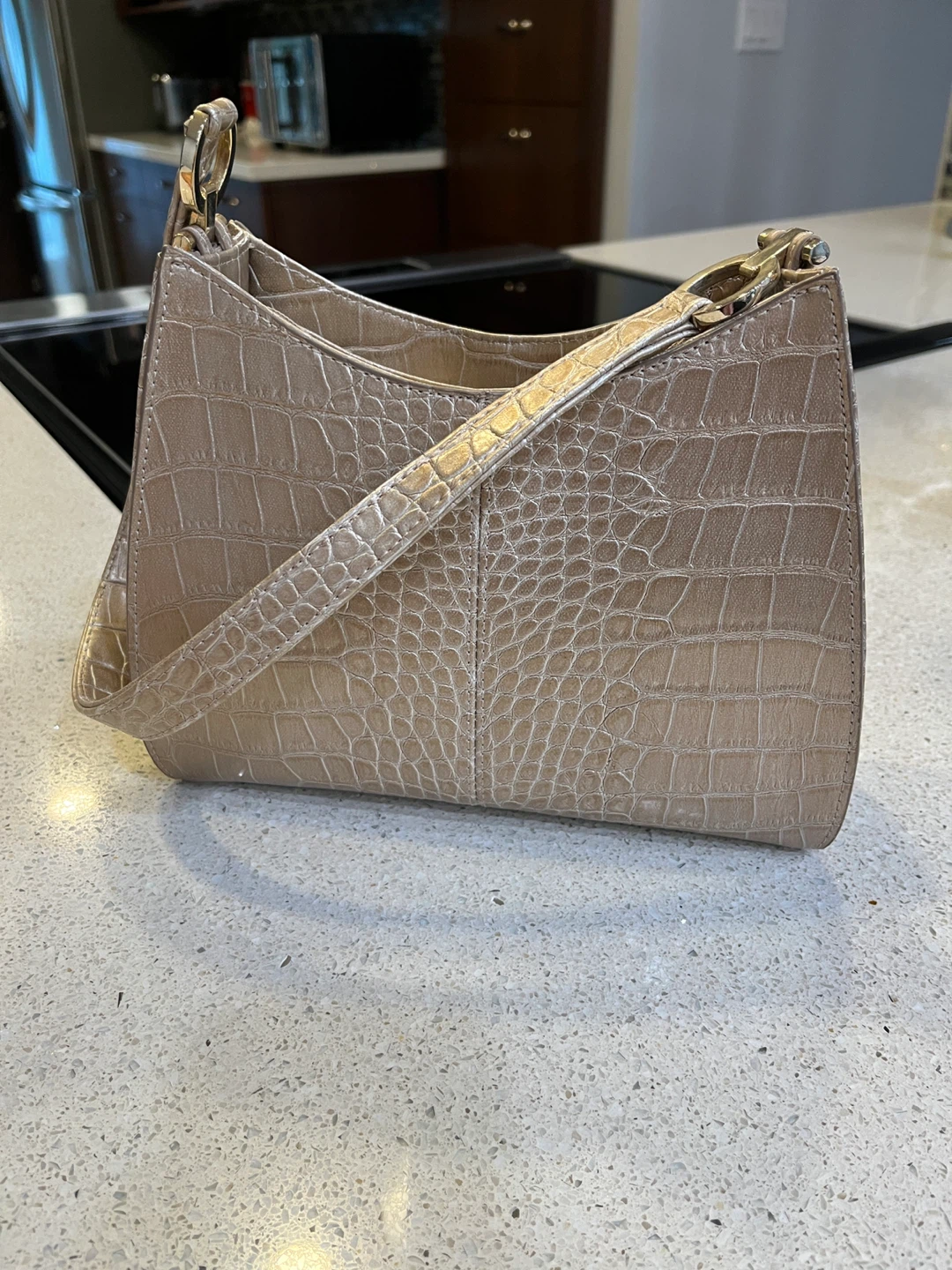 Liz Claiborne Tan Croc Embossed Shoulder Bag