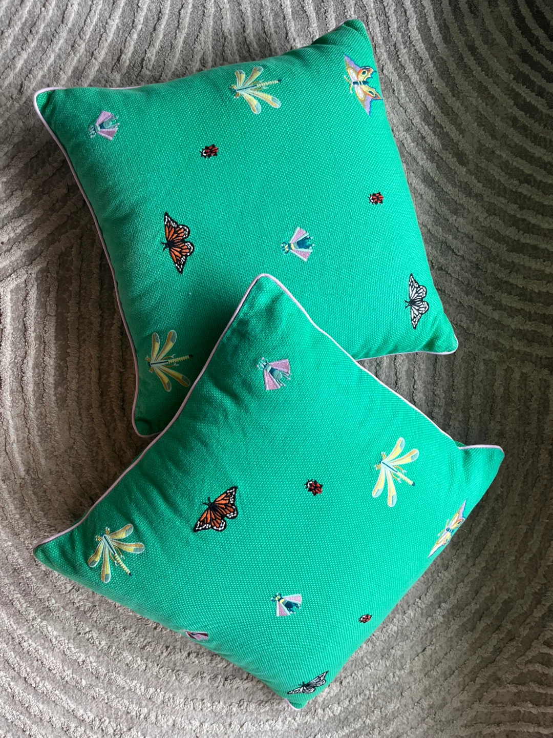 Pair of Green Decorative Pillows Butterfly Insect Design - photo 2