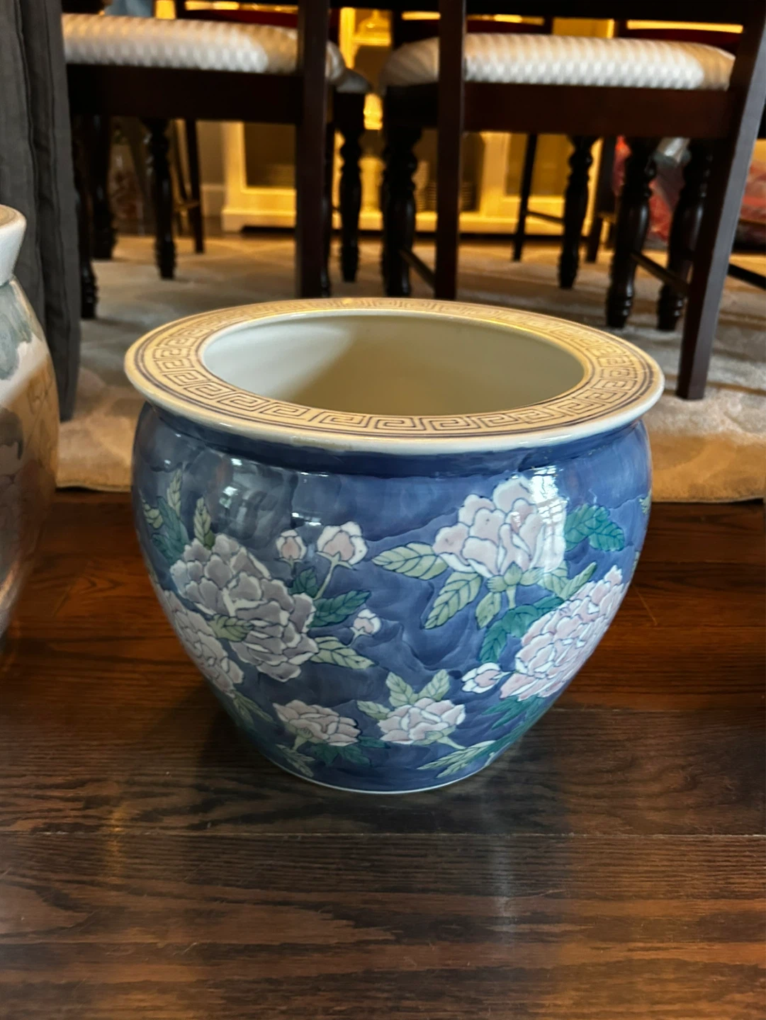 Blue Ceramic Planter with Floral Design