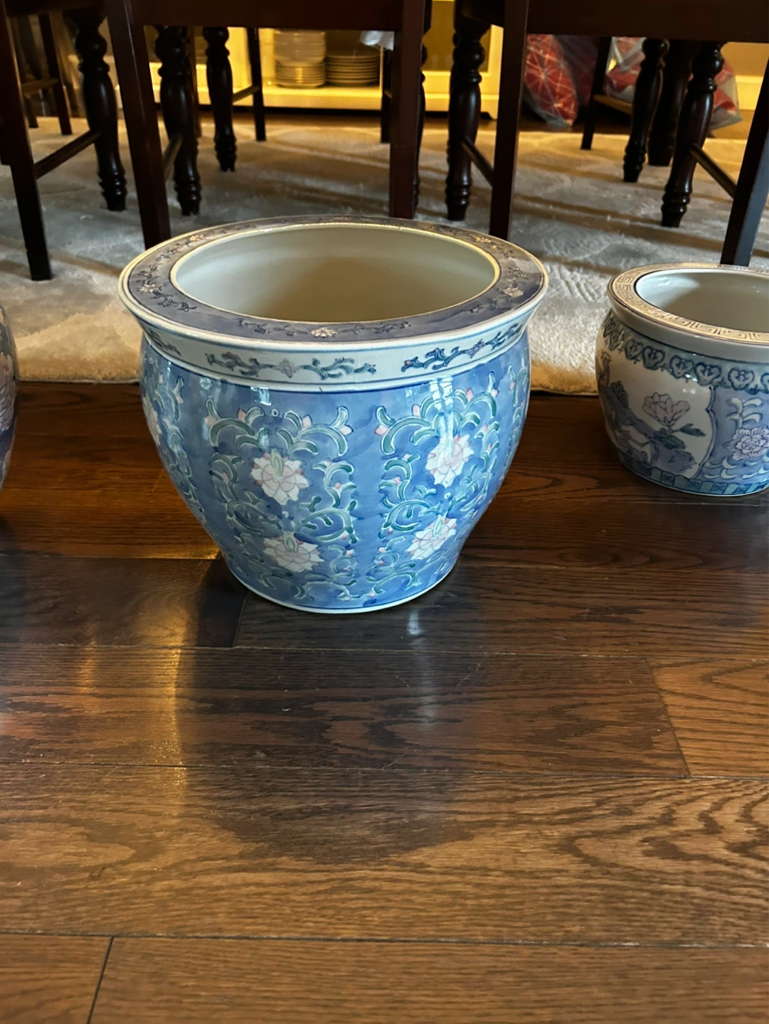 Blue and White Floral Ceramic Planter Pot